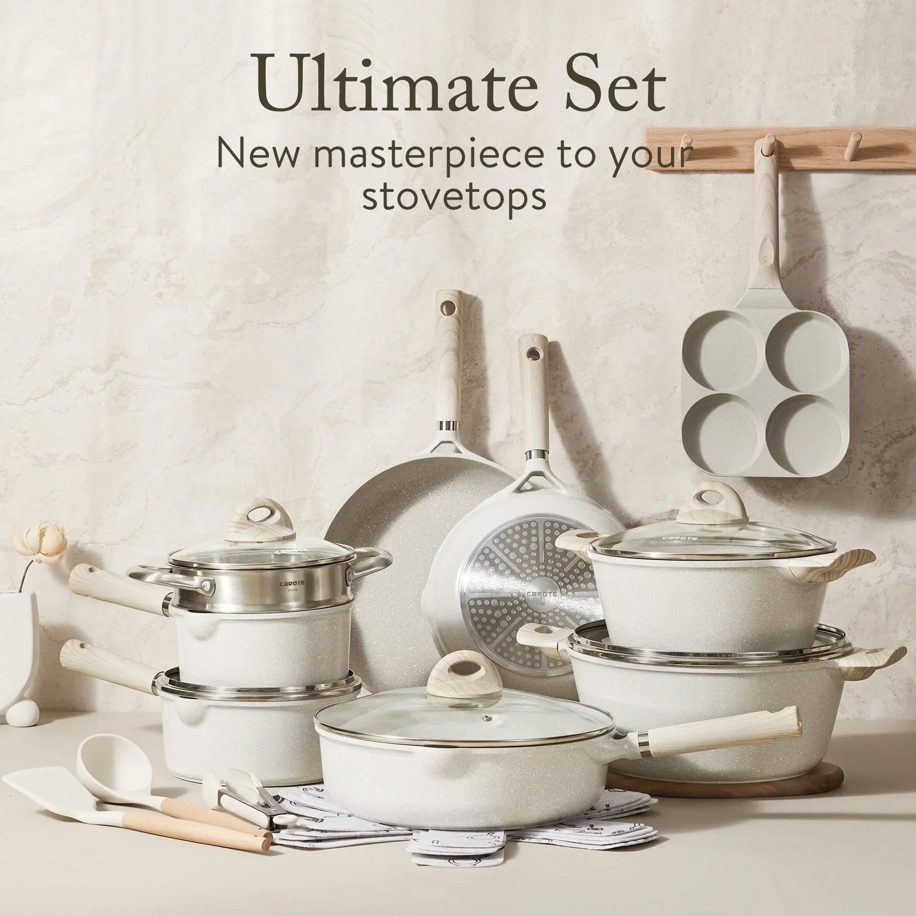 Non Stick Pots and Pans Set. 21 Pcs Induction Kitchen Cookware Sets (Beige Granite) - Product image 4