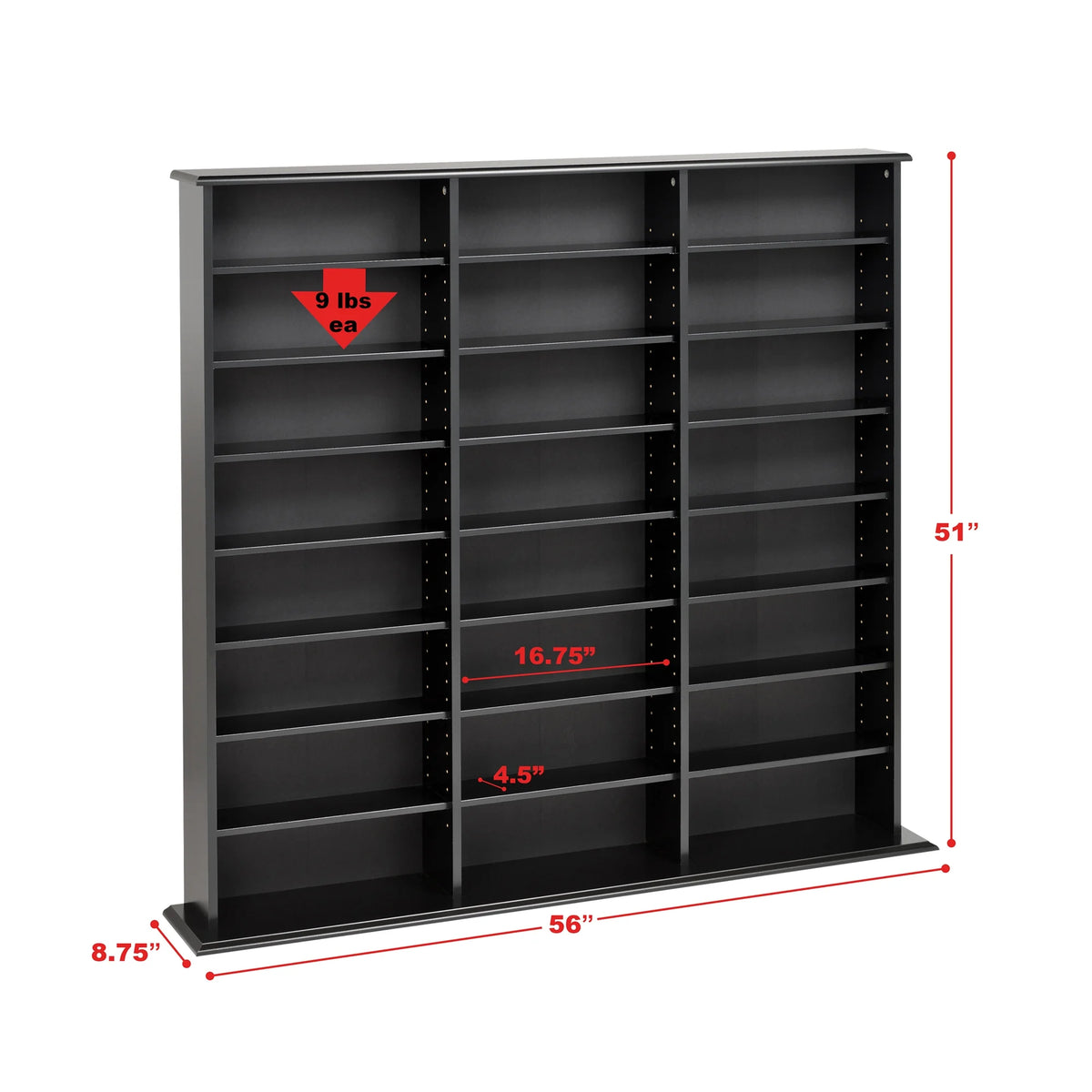 Prepac 51" Triple CD DVD Wall Media Storage Rack in Black - Product image 11