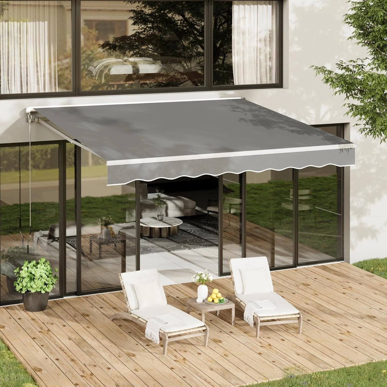 AECOJOY 14'x10' Manual Retractable Awning Sun Shade, Patio Awning Canopy - Product image 2