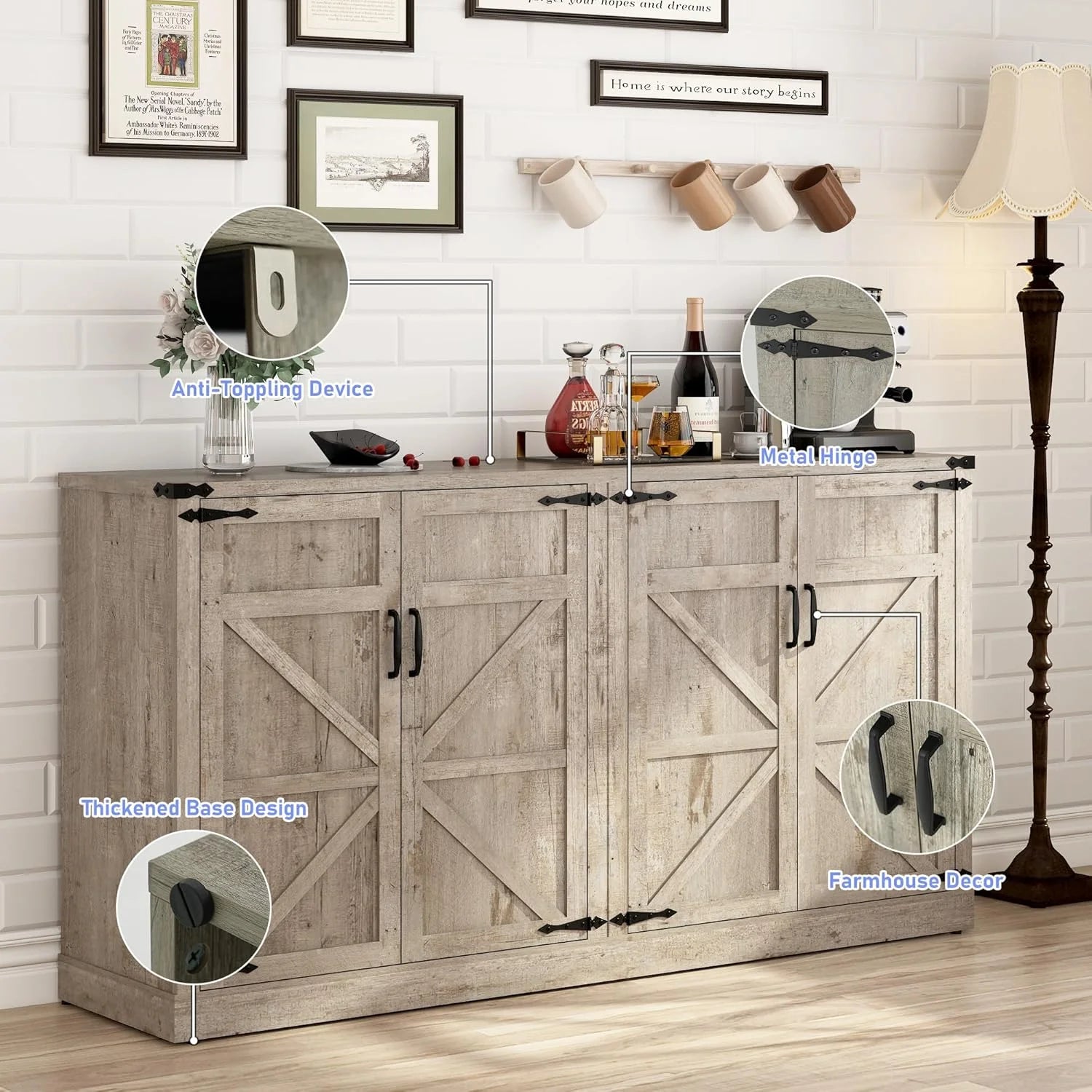 71" Tall Farmhouse Kitchen Pantry Cabinet, 5 Layers Storage Cabinet with Adjustable Shelves - Product image 51