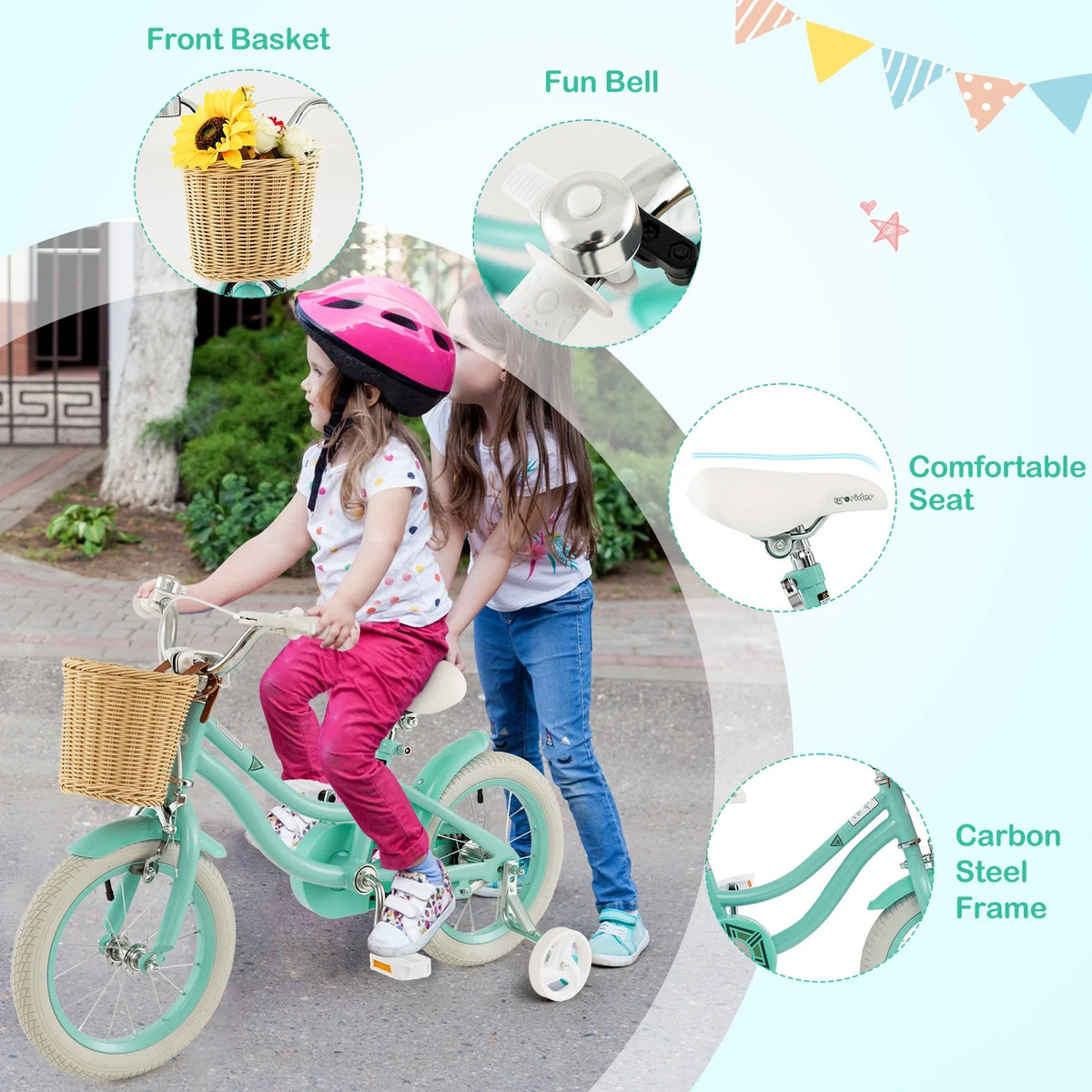 Prorider 16" Kid'S Bike with Training Wheels Adjustable Handlebar Seat Handbrake Pink - Product image 18