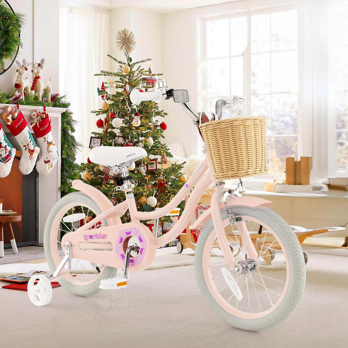 Prorider 16" Kid'S Bike with Training Wheels Adjustable Handlebar Seat Handbrake Pink - Product image 2