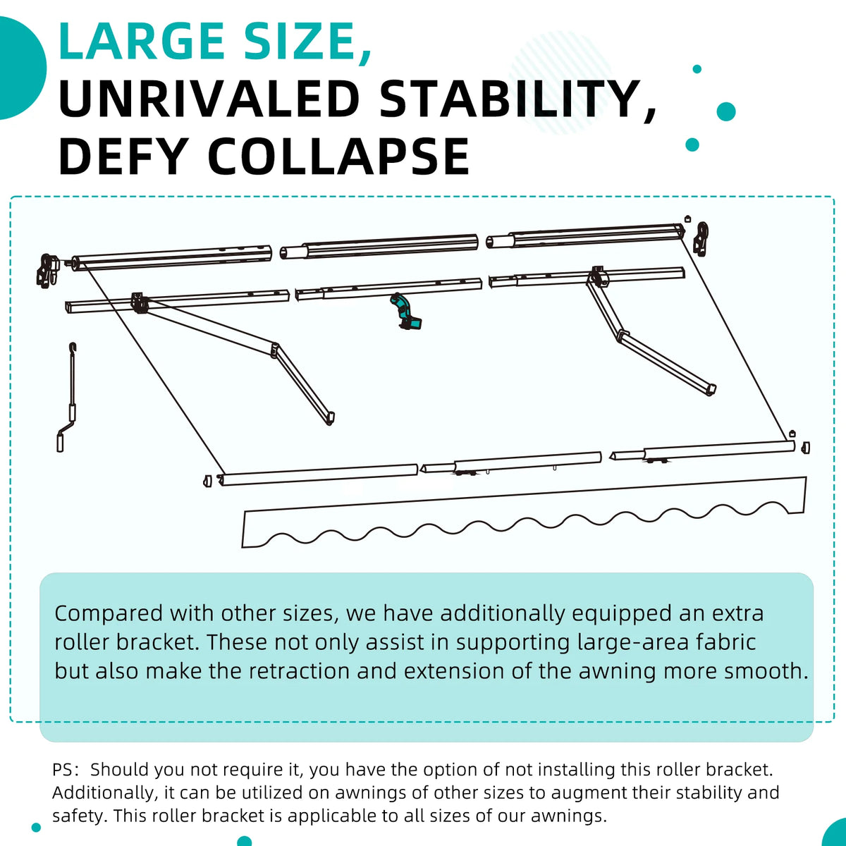 AECOJOY 14'x10' Manual Retractable Awning Sun Shade, Patio Awning Canopy - Product image 7