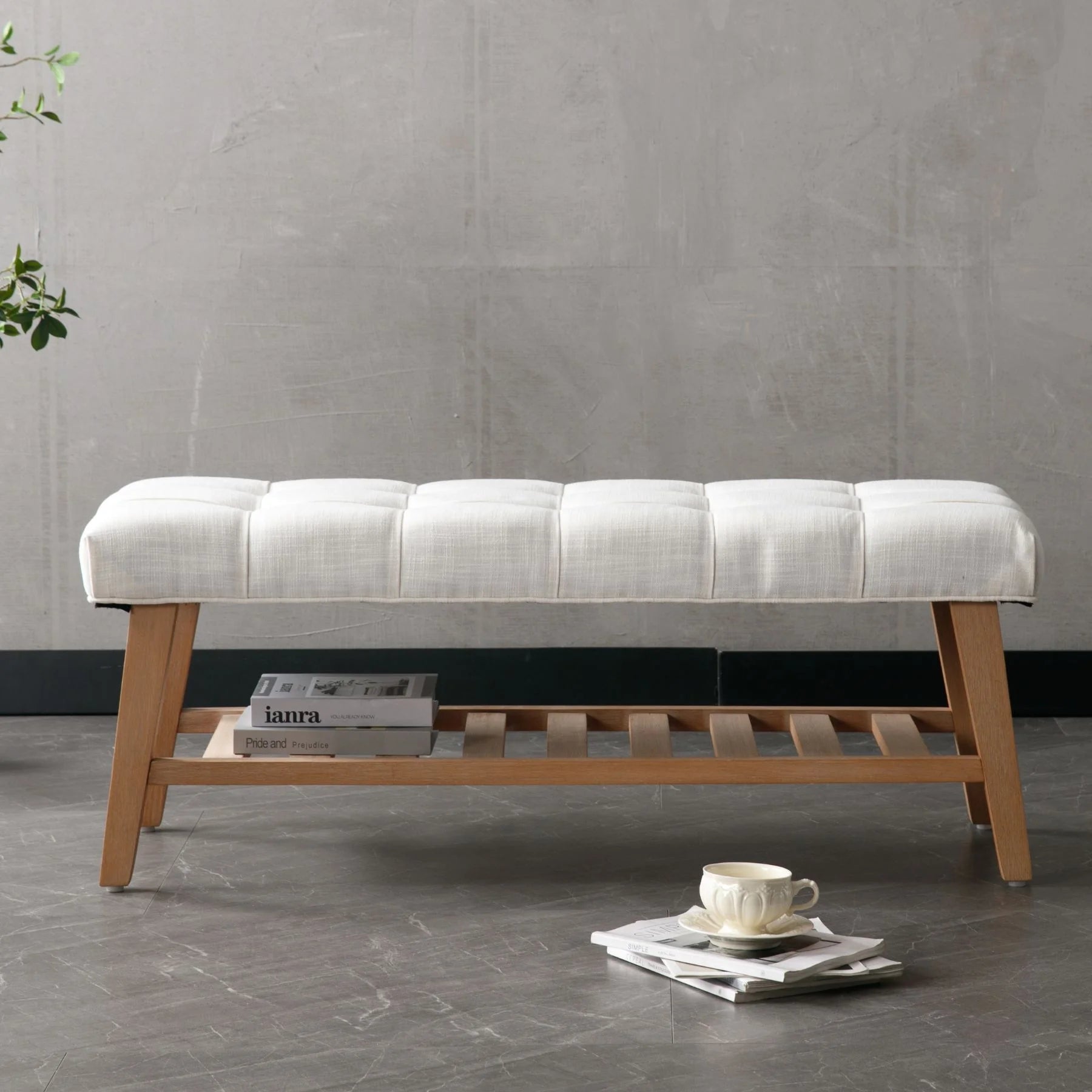 Dayalane Upholstered Storage Bench with Shoe Rack, Linen Fabric Entryway Bench for Living Room - Product image 12