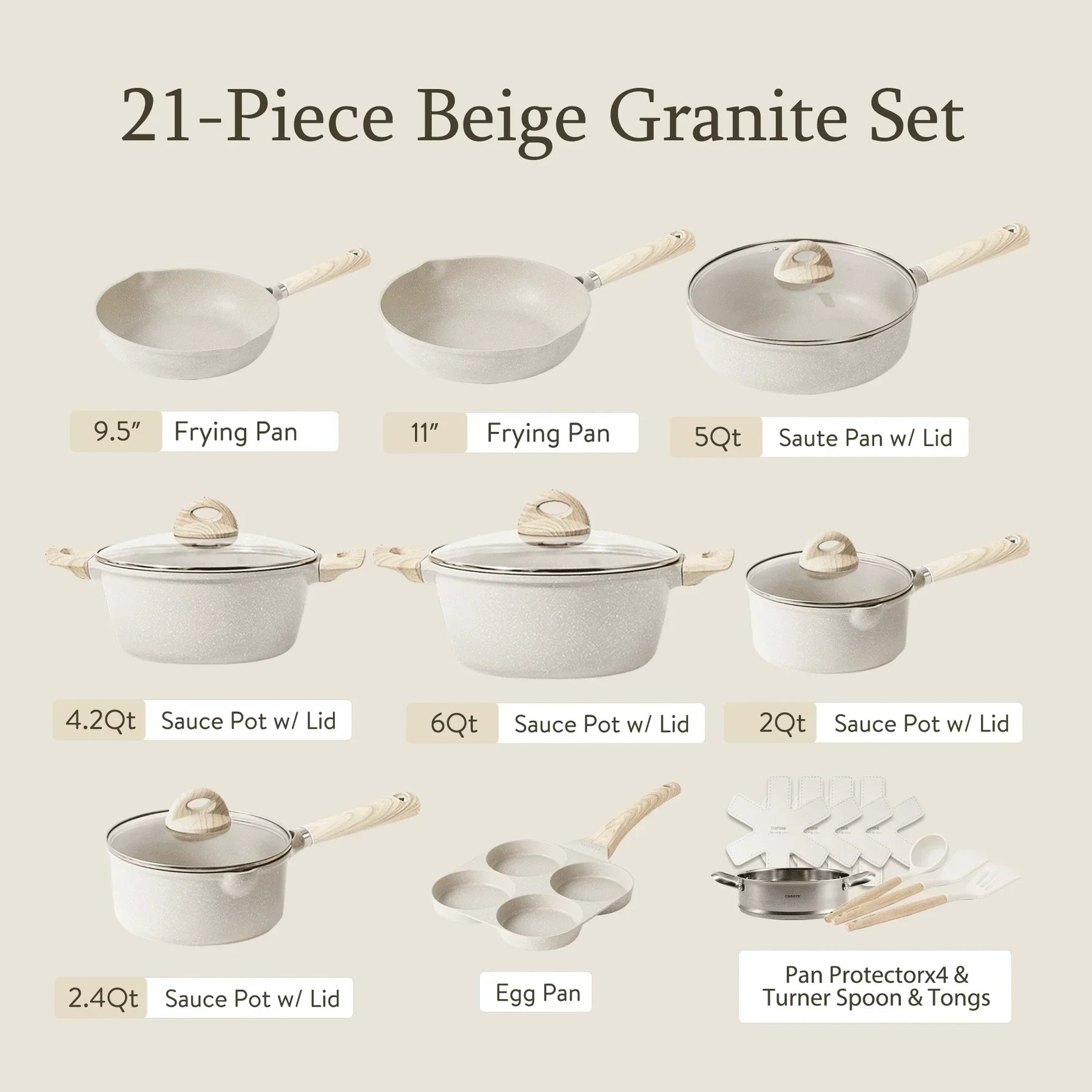 Non Stick Pots and Pans Set. 21 Pcs Induction Kitchen Cookware Sets (Beige Granite) - Product image 3