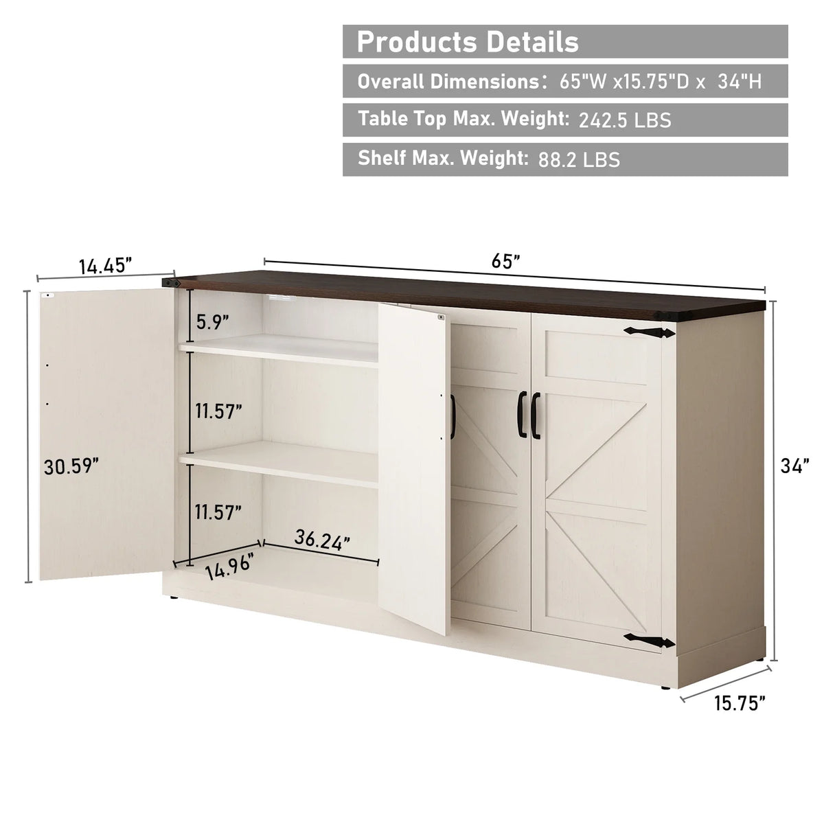71" Tall Farmhouse Kitchen Pantry Cabinet, 5 Layers Storage Cabinet with Adjustable Shelves - Product image 55