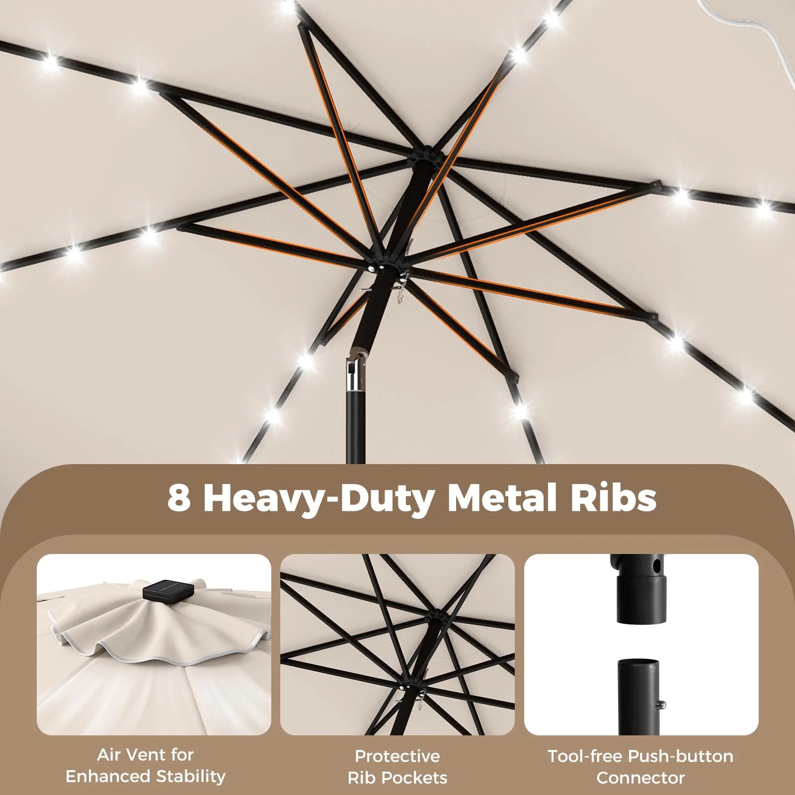 Tangkula 10 FT Outdoor Patio Umbrella with Solar LED Lights and Weighted Base-Beige - Product image 6
