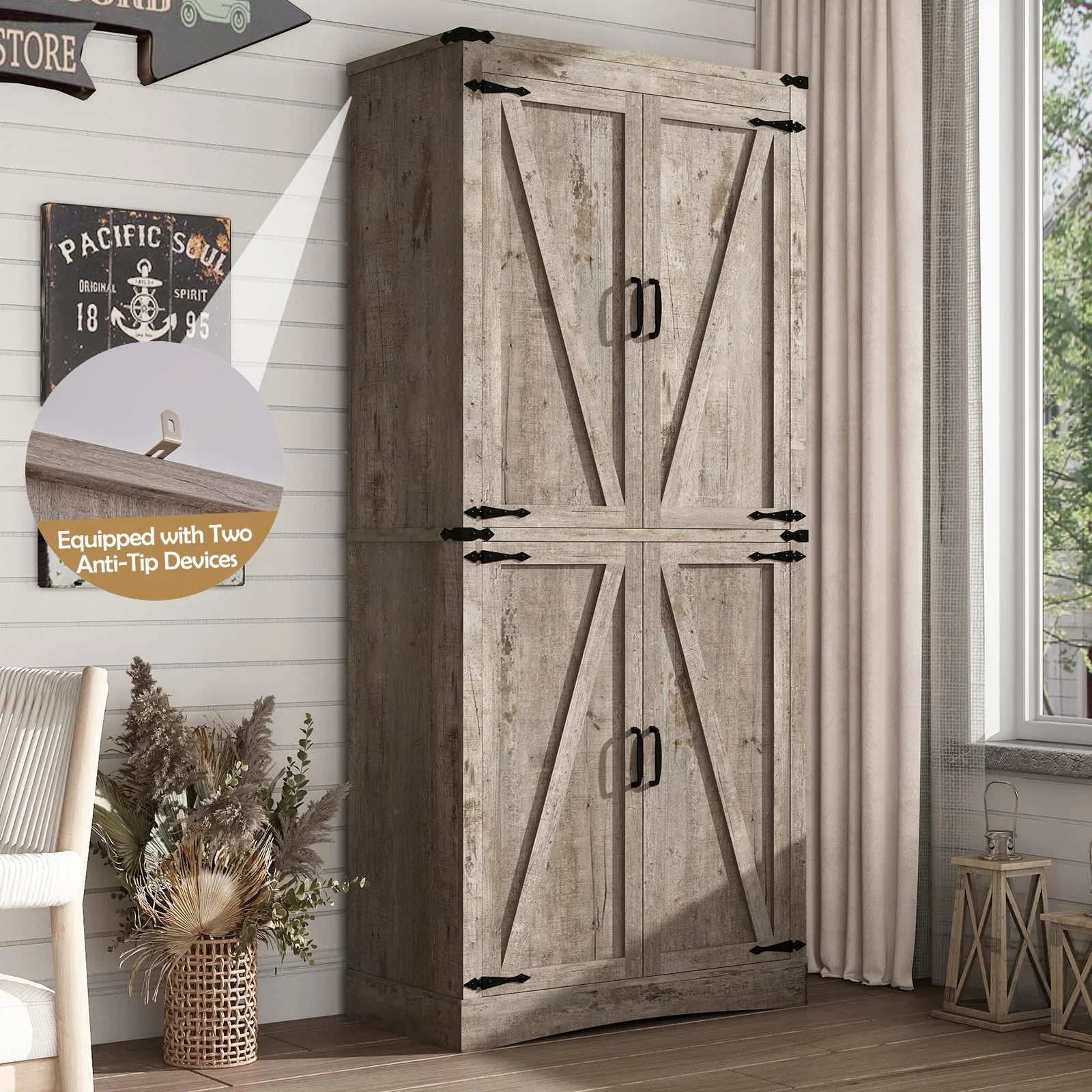 71" Tall Farmhouse Kitchen Pantry Cabinet, 5 Layers Storage Cabinet with Adjustable Shelves - Product image 39