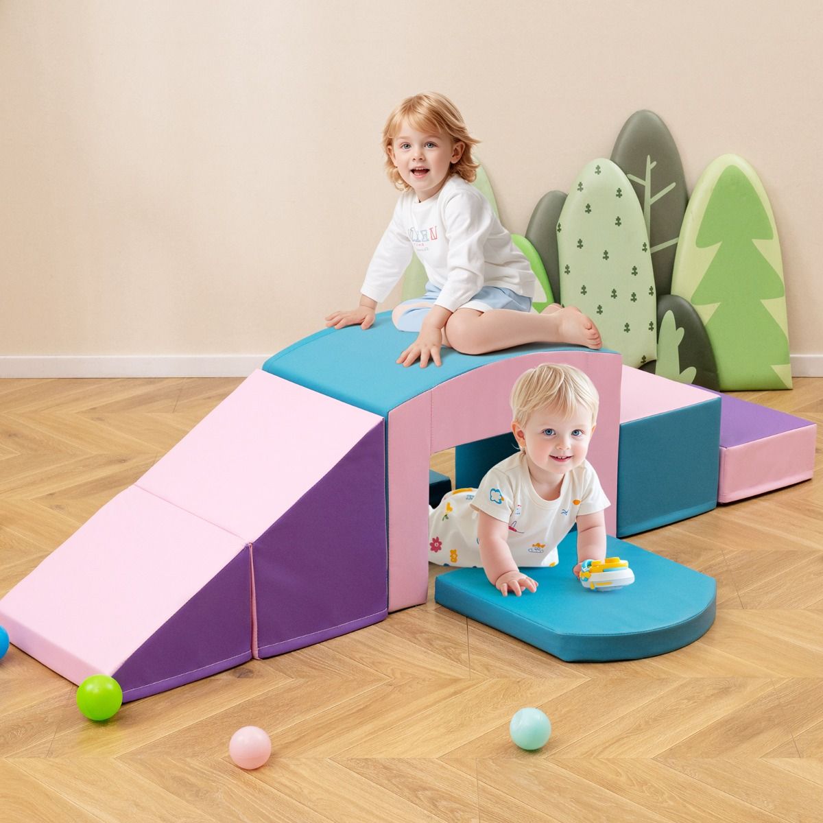 6 Foam Climbing Blocks Toddler Climbing Game Colorful Climbing Activity Game Tunnel Stairs and Ramp for 12+ Months Colorful/Blue/Purple -