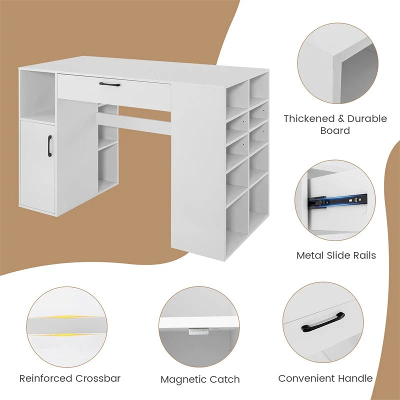 53" Counter Height Sewing Craft Table with 14 Storage Cubes, Large Drawer, Cabinet & Adjustable Shelf - Product image 10