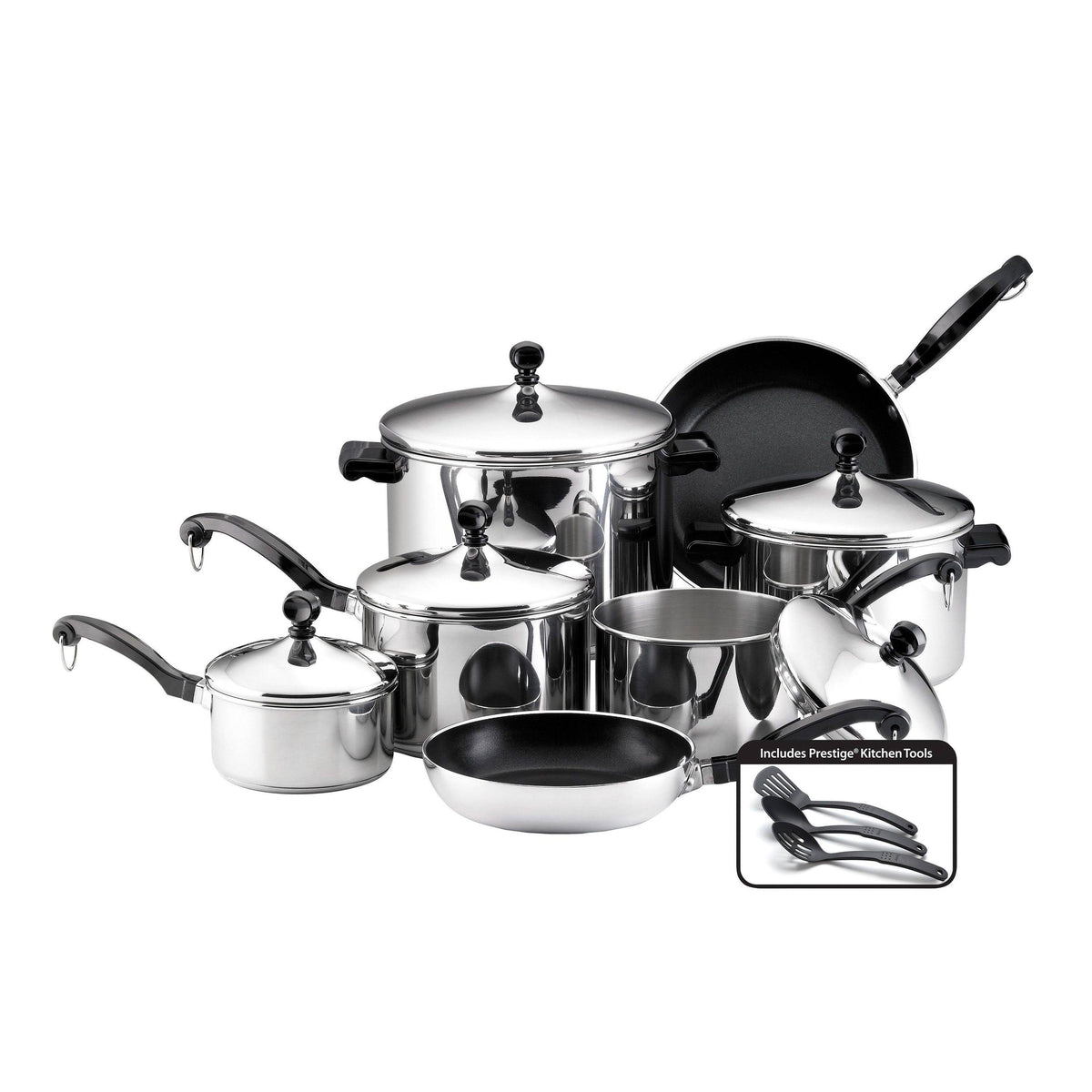 Farberware Classic Series 15 Piece Cookware Set in Stainless Steel, Silver - Product image 1