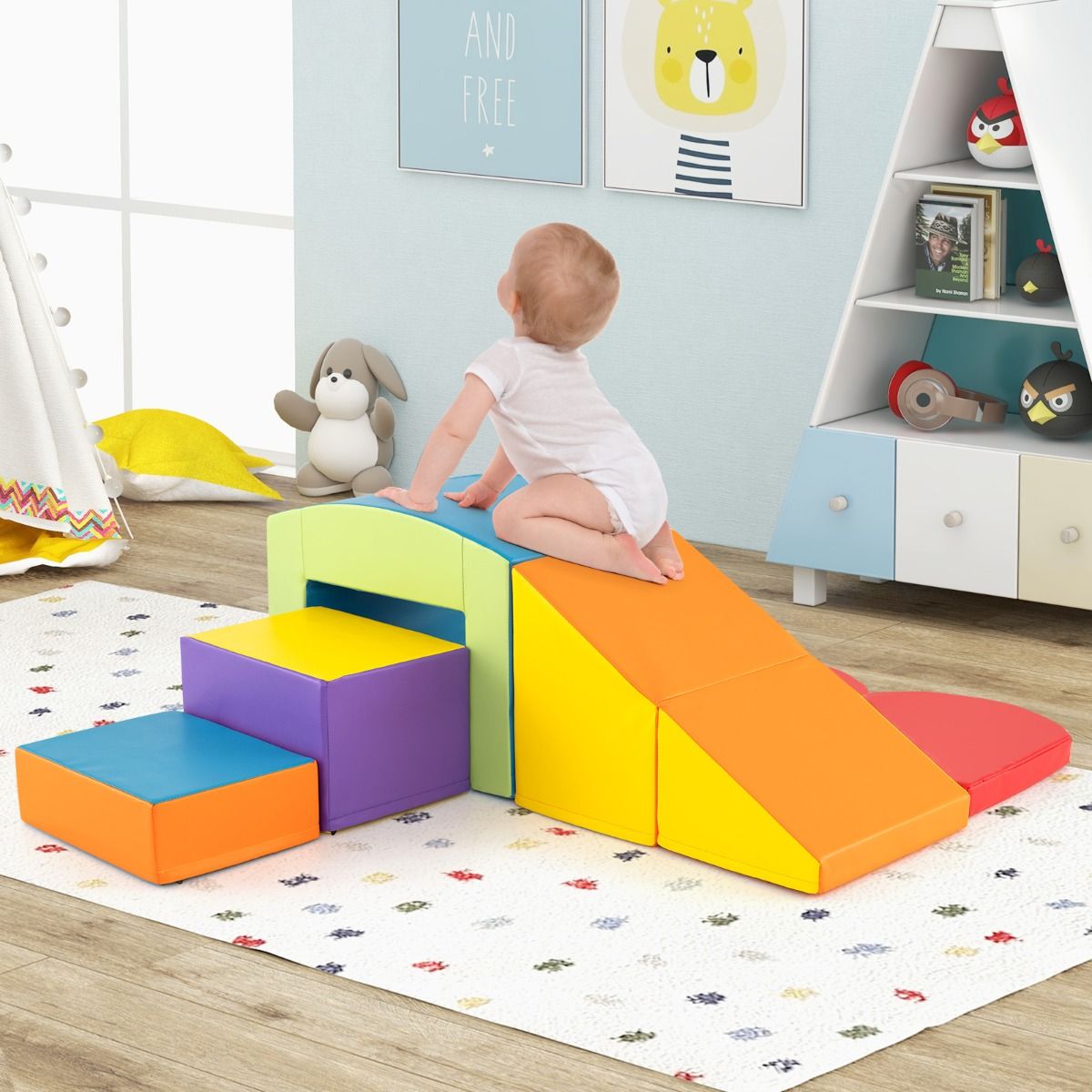 6 Foam Climbing Blocks Toddler Climbing Game Colorful Climbing Activity Game Tunnel Stairs and Ramp for 12+ Months Colorful/Blue/Purple -