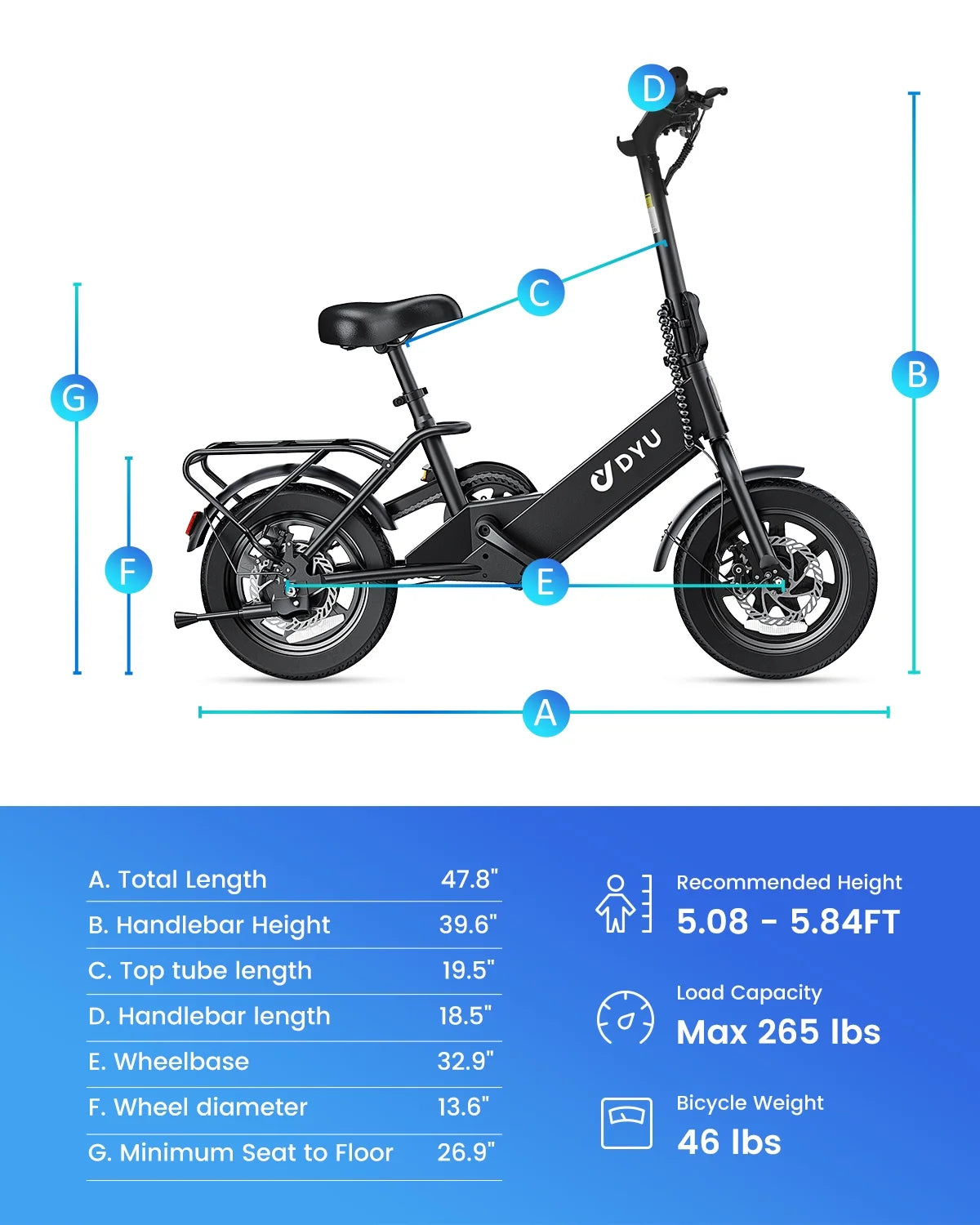DYU 14" Folding Electric Bike for Adults Teens, 500W Peak Motor 36V/7.8AH Battery, Commuter City Ebike - Product image 5