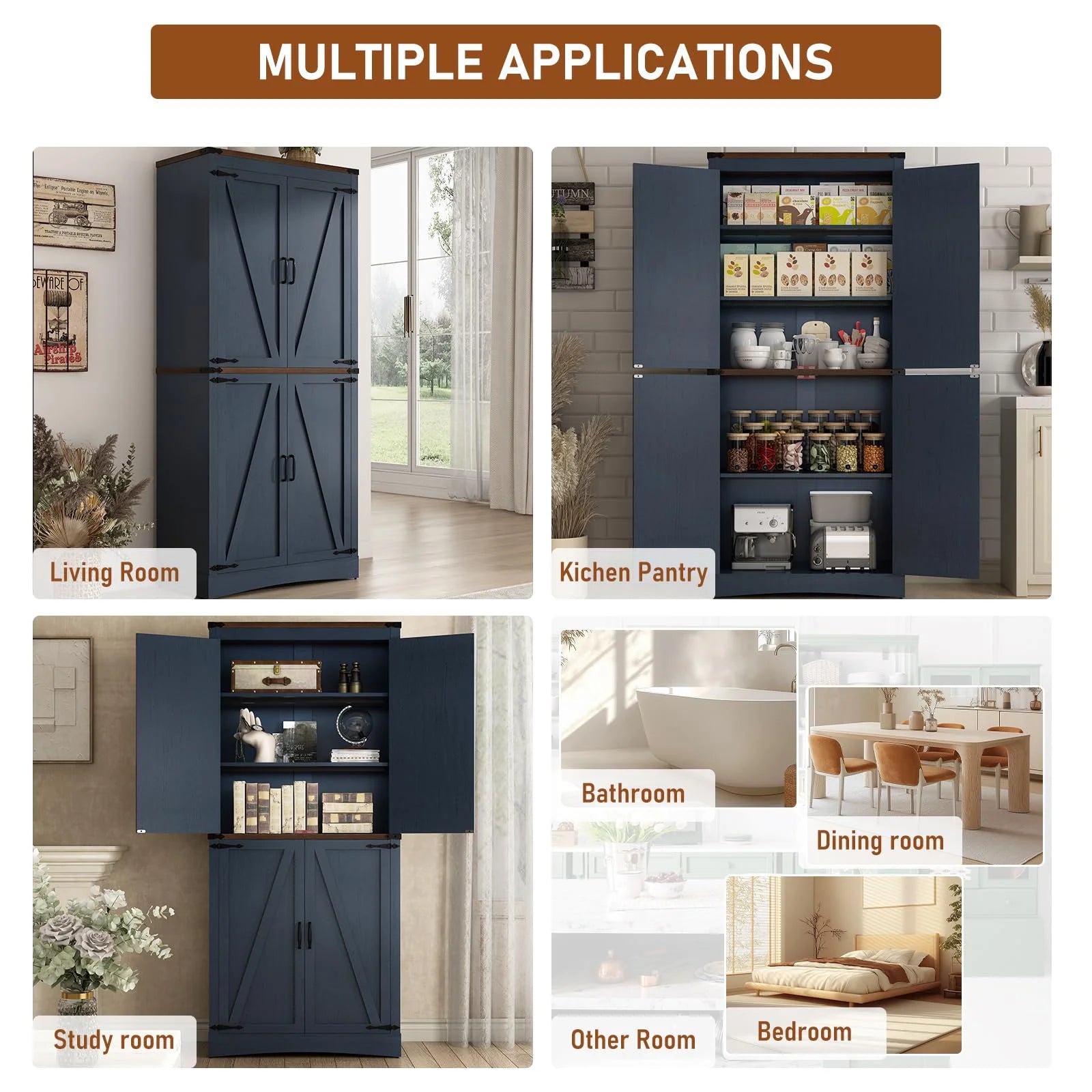 71" Tall Farmhouse Kitchen Pantry Cabinet, 5 Layers Storage Cabinet with Adjustable Shelves - Product image 30