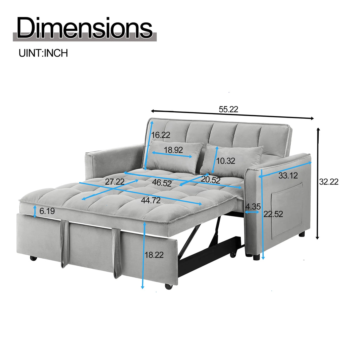 Convertible Sofa Bed, 3 - in - 1 Sleeper Sofa with Pull Out Bed, Sleeper Futon Couch Loveseat with - Product image 8