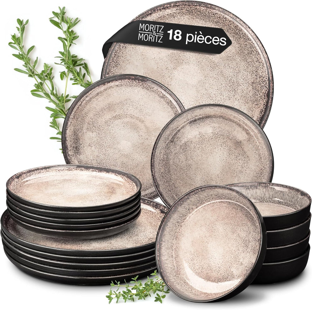 Moritz & Moritz VIDA dinner service for 6 people - 18 pieces - beige tableware and tableware 6x dinner plates, 6x soup plates