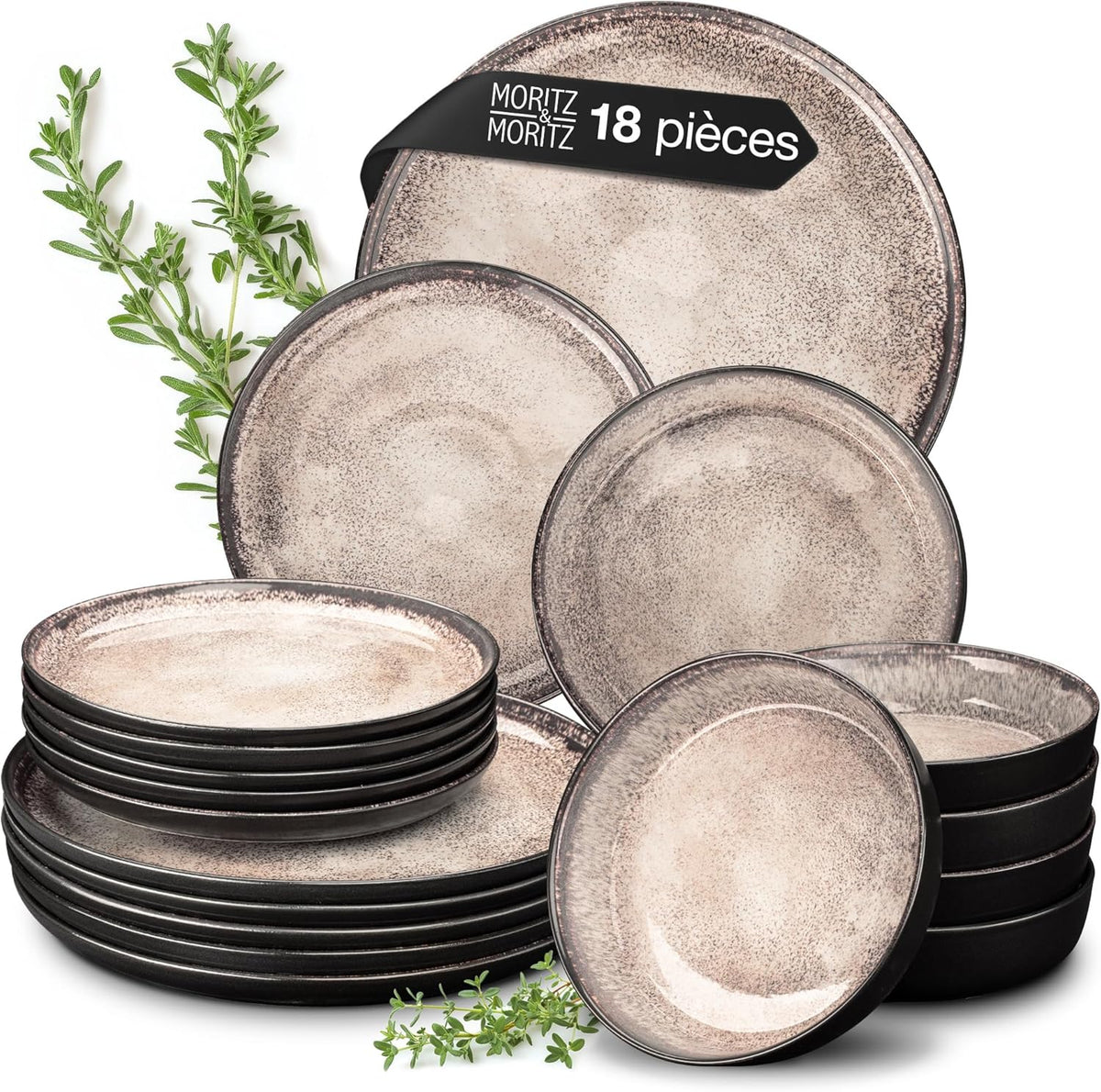 Moritz & Moritz VIDA dinner service for 6 people - 18 pieces - beige tableware and tableware 6x dinner plates, 6x soup plates, 6x breakfast plates