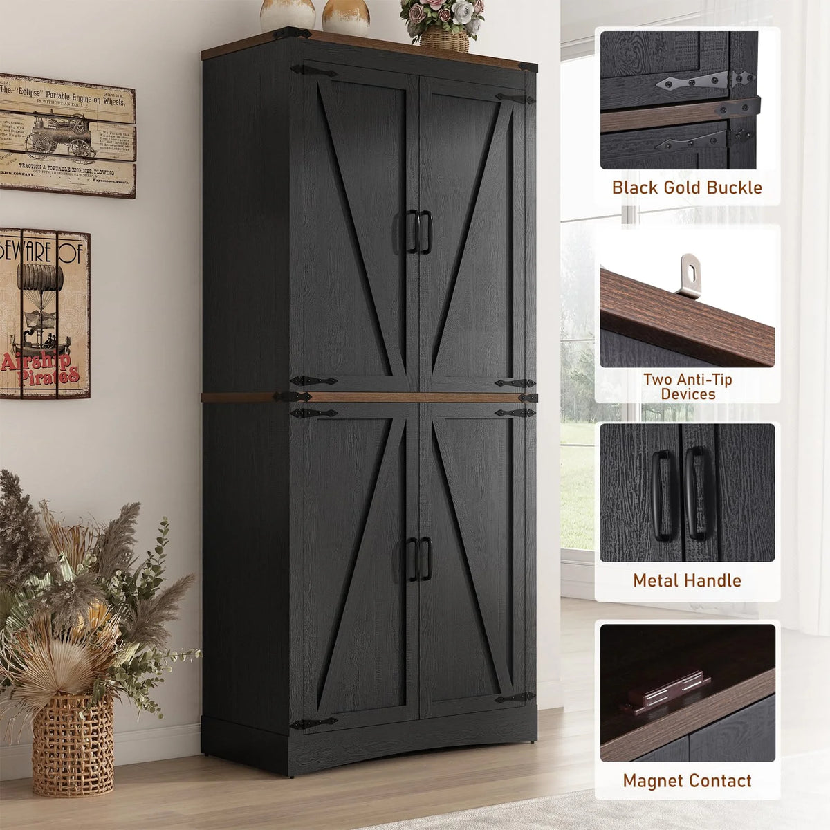 71" Tall Farmhouse Kitchen Pantry Cabinet, 5 Layers Storage Cabinet with Adjustable Shelves - Product image 43