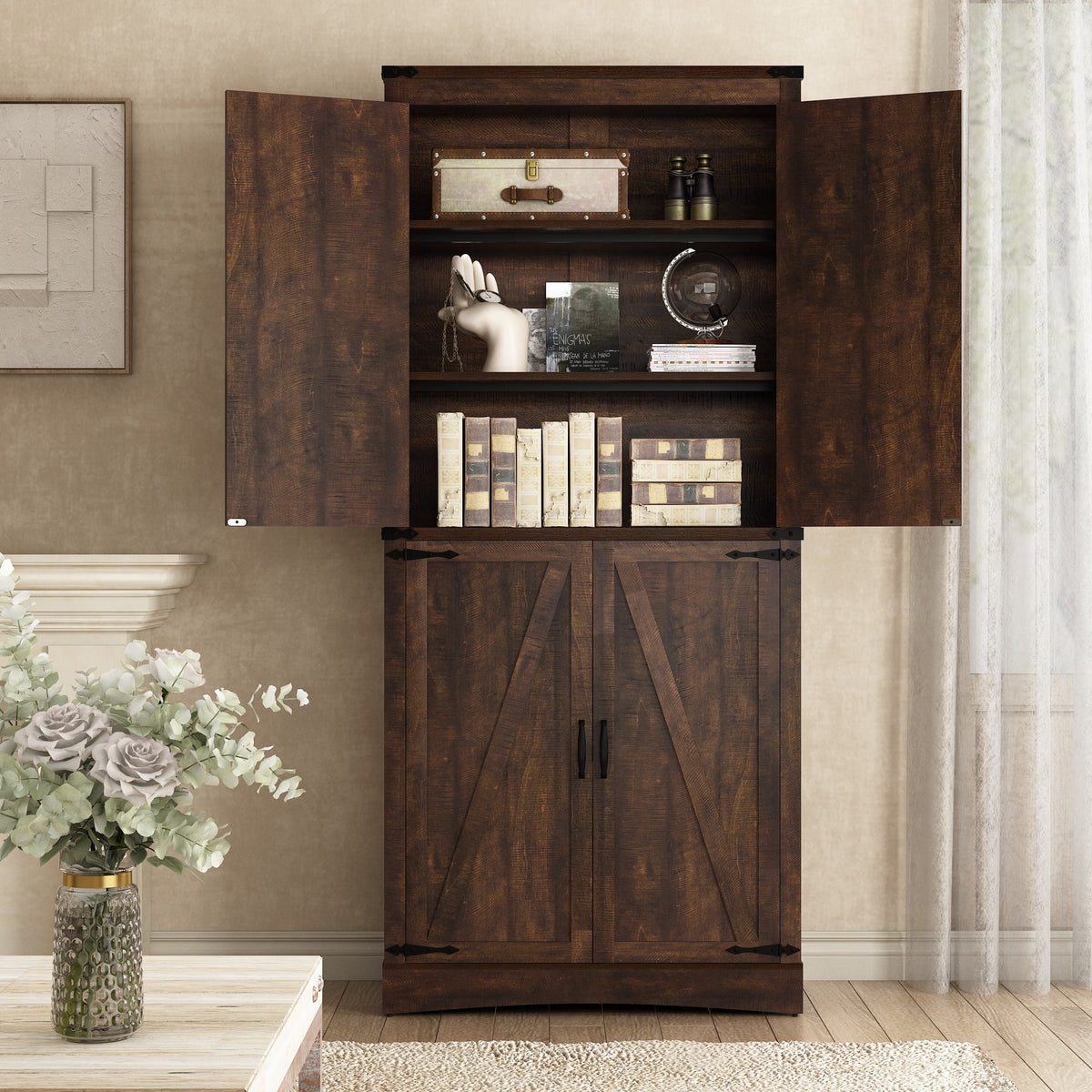 71" Tall Farmhouse Kitchen Pantry Cabinet, 5 Layers Storage Cabinet with Adjustable Shelves - Product image 70