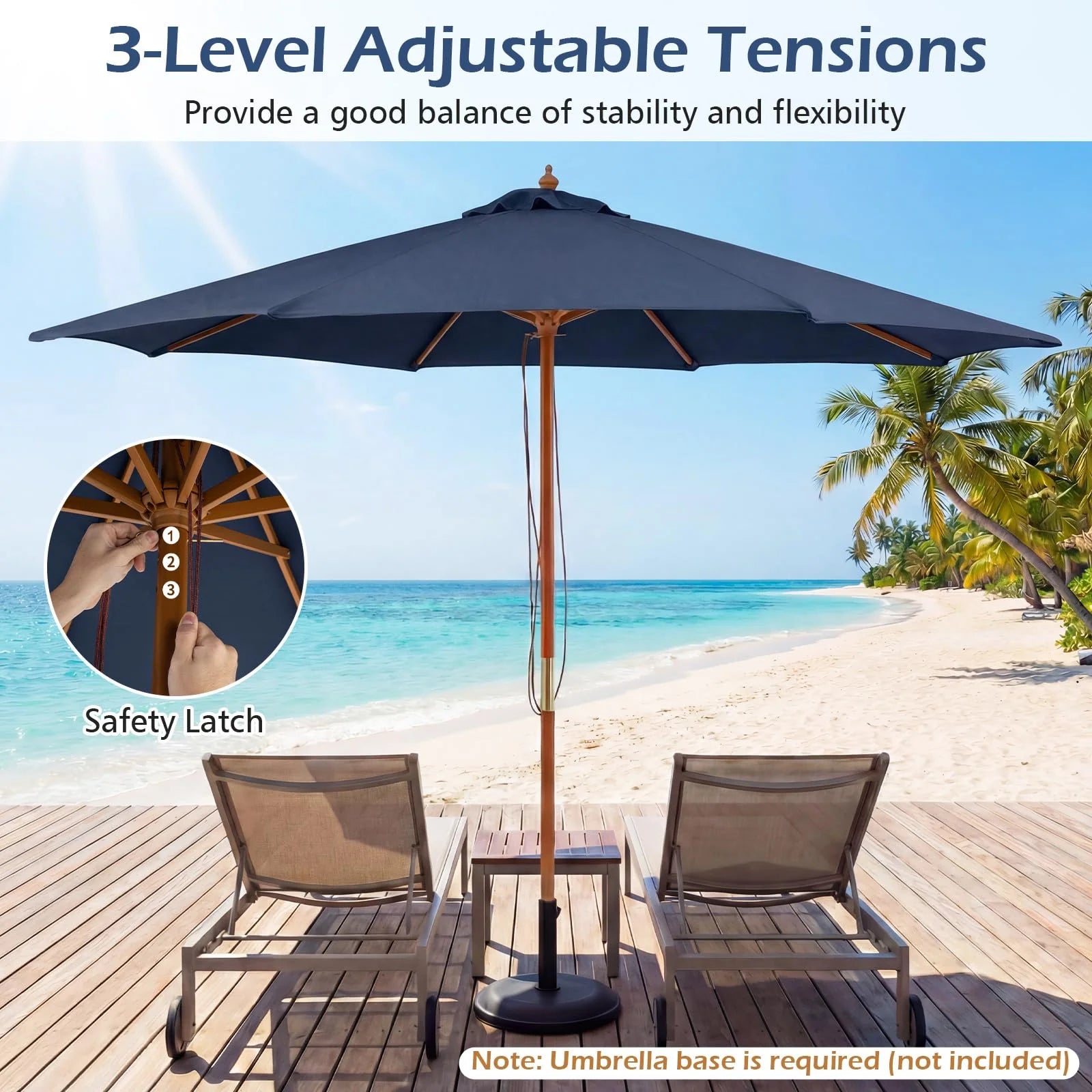 Tangkula 9 FT Patio Umbrella - Outdoor Table Market Umbrella with 8 Wooden Ribs - Product image 5