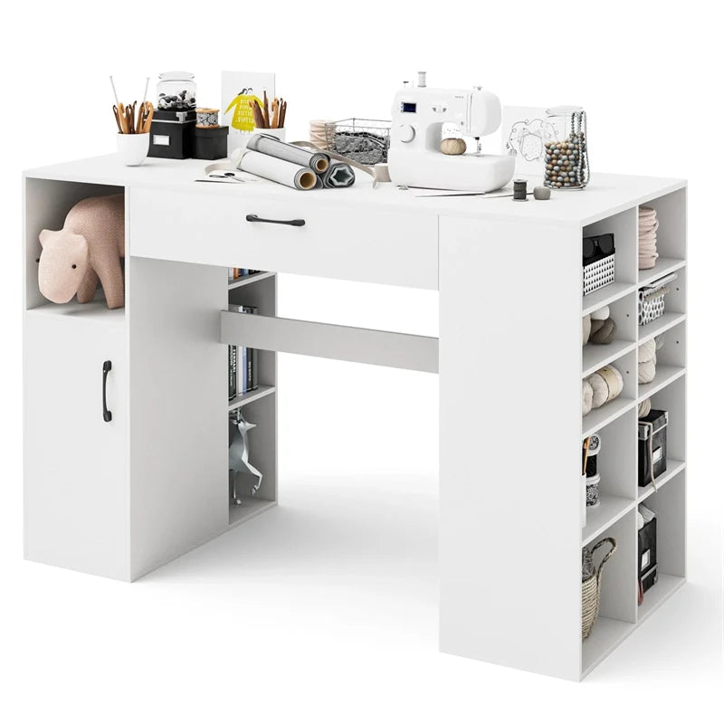 53" Counter Height Sewing Craft Table with 14 Storage Cubes, Large Drawer, Cabinet & Adjustable Shelf - Product image 4