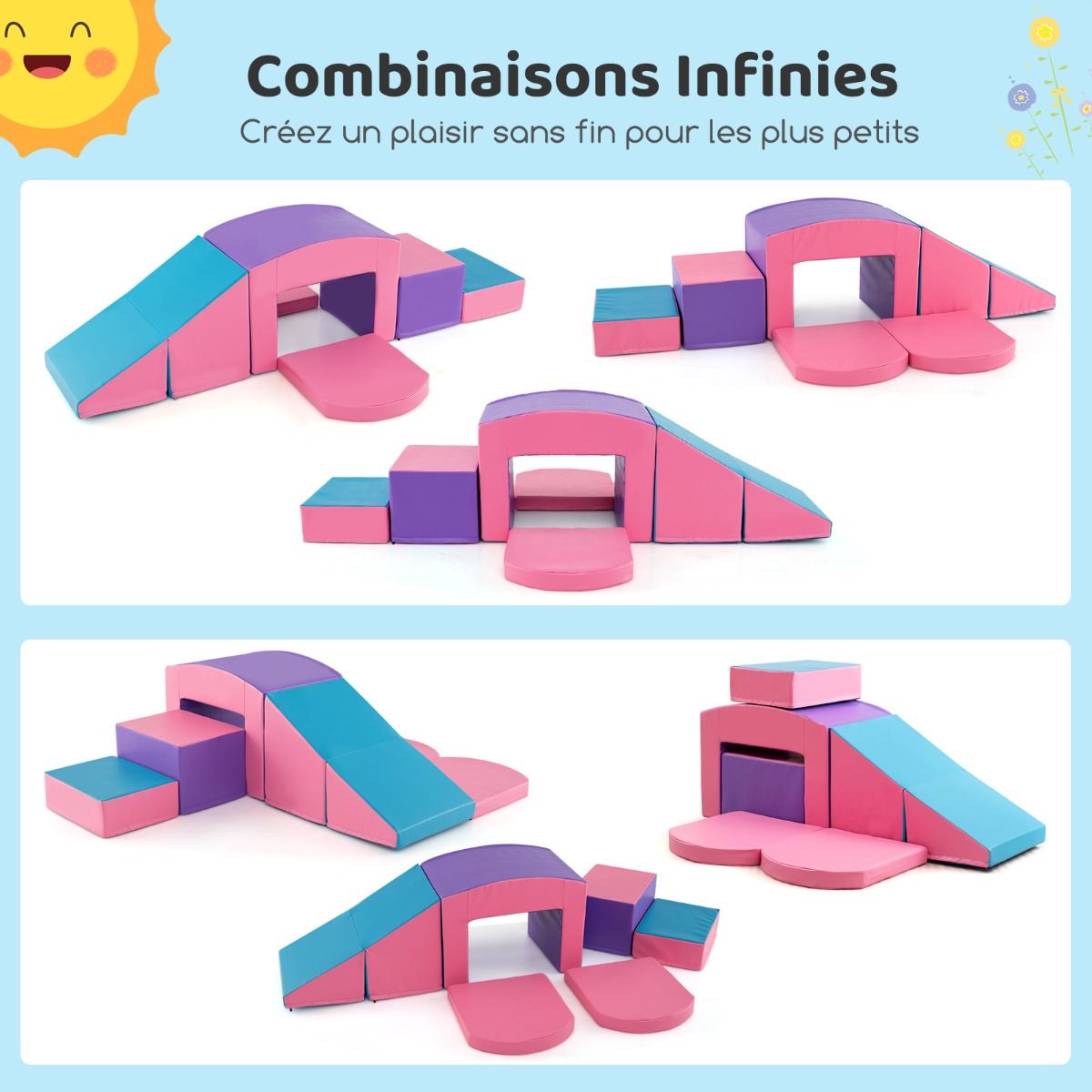 6 Foam Climbing Blocks Toddler Climbing Game Colorful Climbing Activity Game Tunnel Stairs and Ramp for 12+ Months Colorful/Blue/Purple -