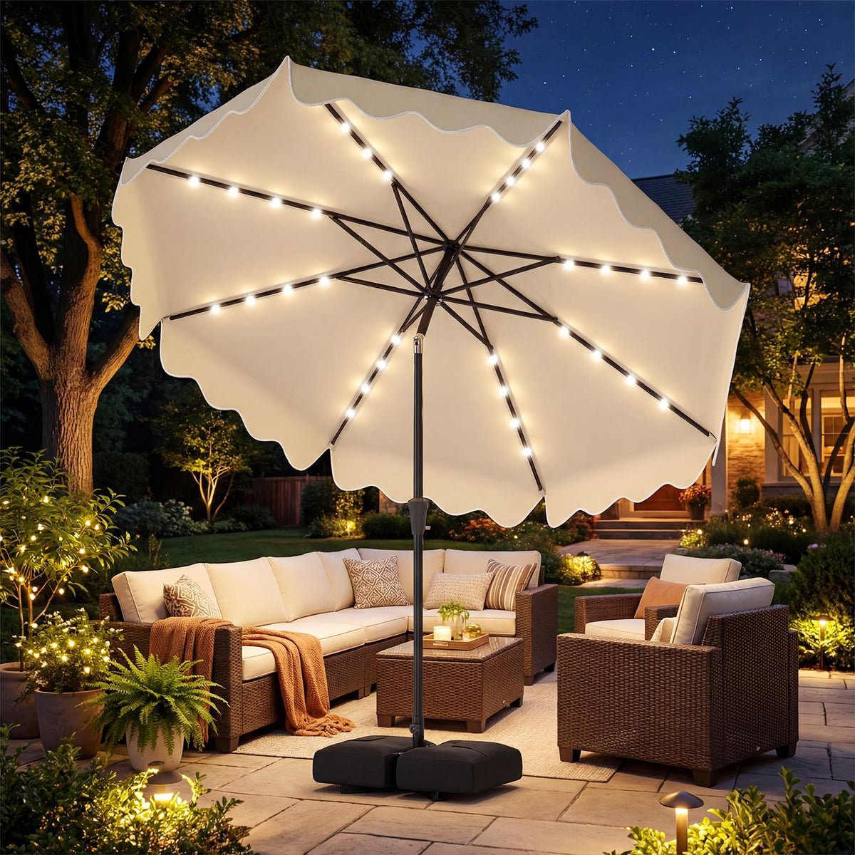 Tangkula 10 FT Outdoor Patio Umbrella with Solar LED Lights and Weighted Base-Beige - Product image 4