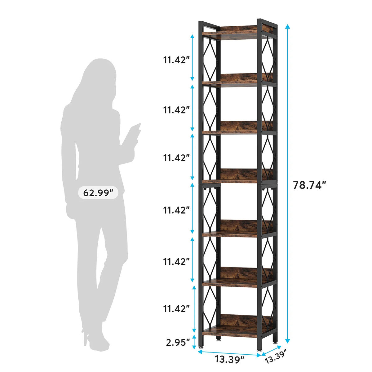 Tribesigns 78.7 in Tall Narrow Bookshelf, Freestanding 7 - Tier Bookcase - Product image 6