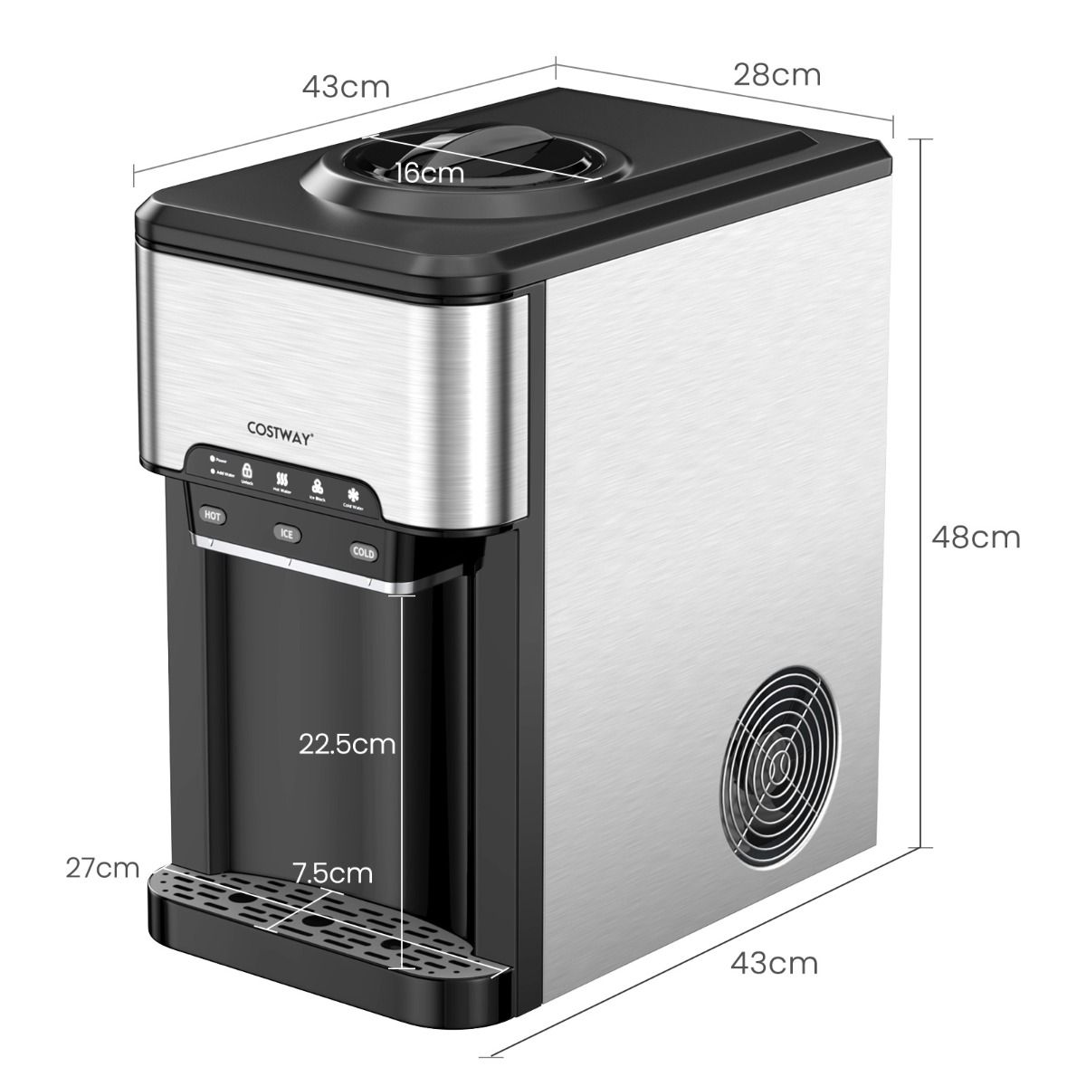 3 in 1 Ice Cube Machine with Cold/Hot Water Dispenser 20 kg in 24 hours Ice Cube 6-13 min for Home Office Bar -