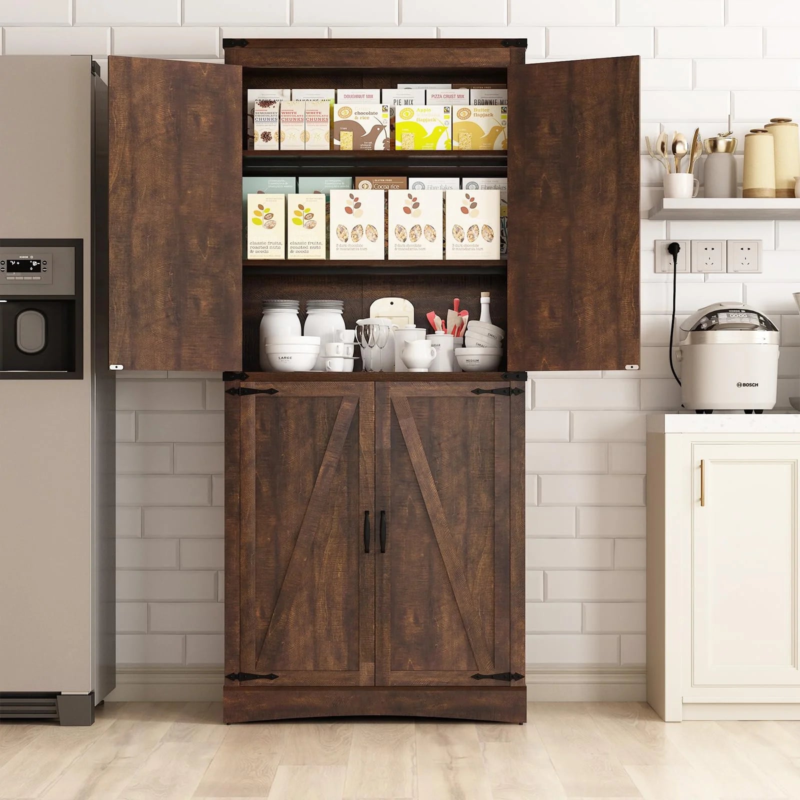 71" Tall Farmhouse Kitchen Pantry Cabinet, 5 Layers Storage Cabinet with Adjustable Shelves - Product image 72