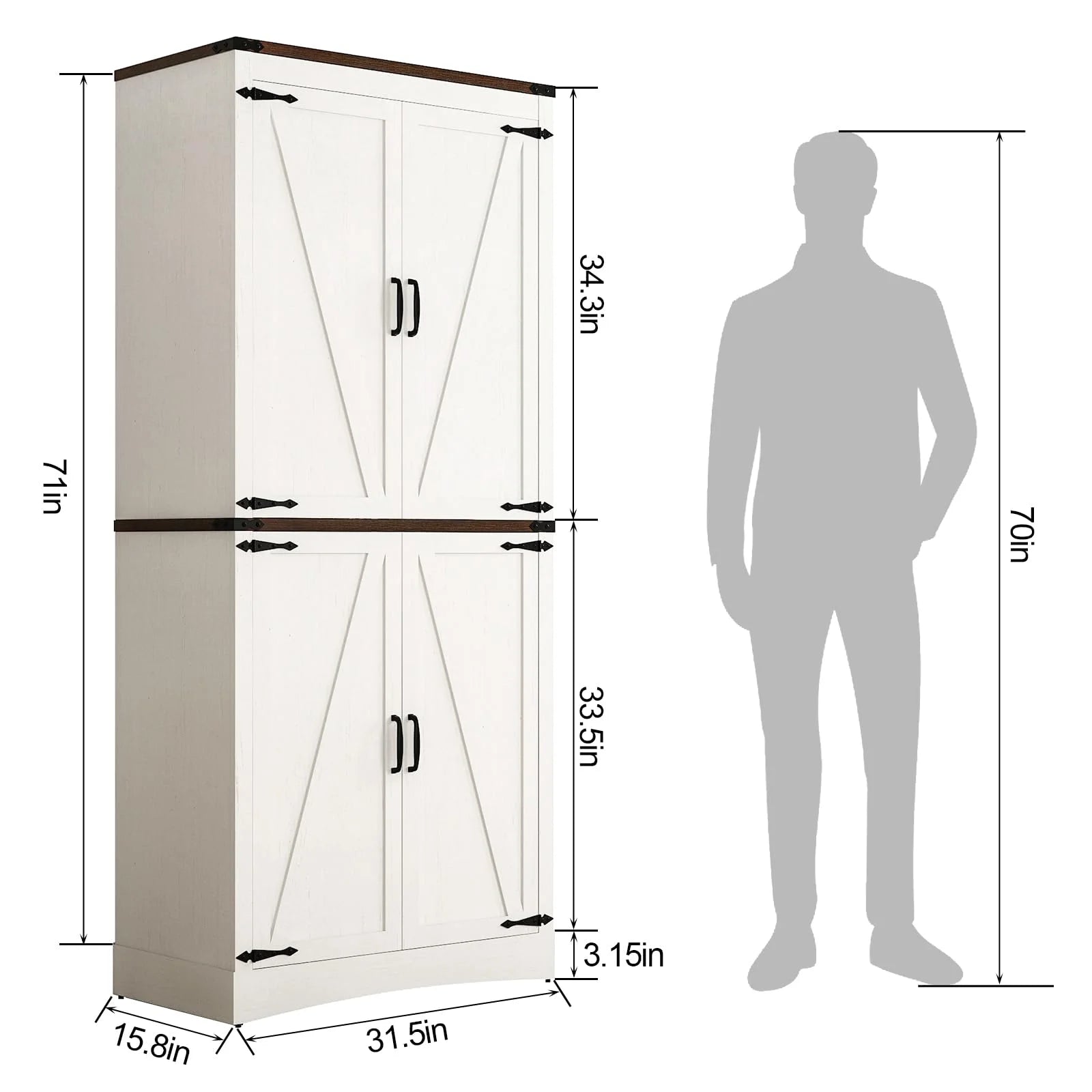 71" Tall Farmhouse Kitchen Pantry Cabinet, 5 Layers Storage Cabinet with Adjustable Shelves - Product image 12