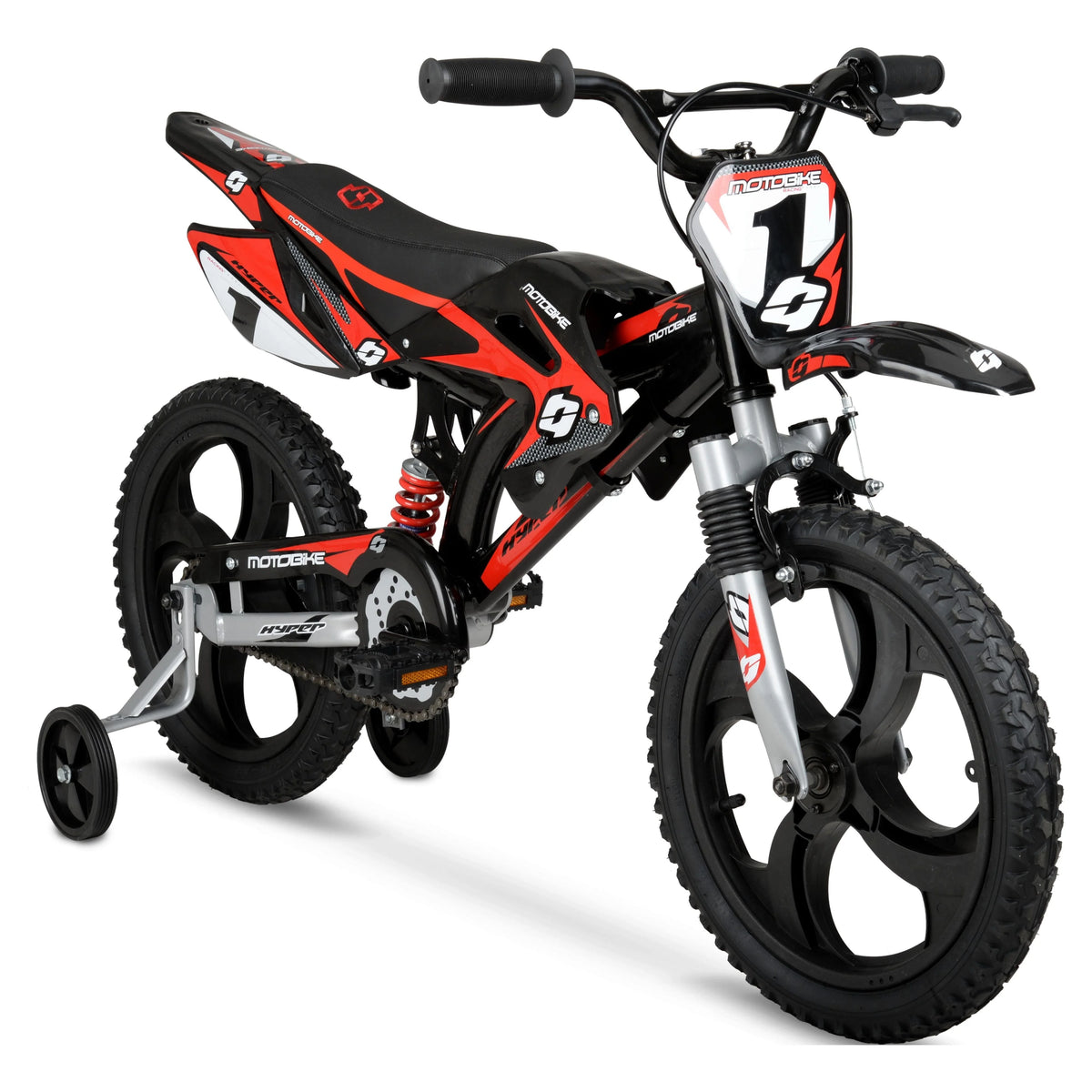 Hyper Bicycles 16" Kids Motobike with Mag Wheels, Including Training Wheels, Black/Red - Product image 1