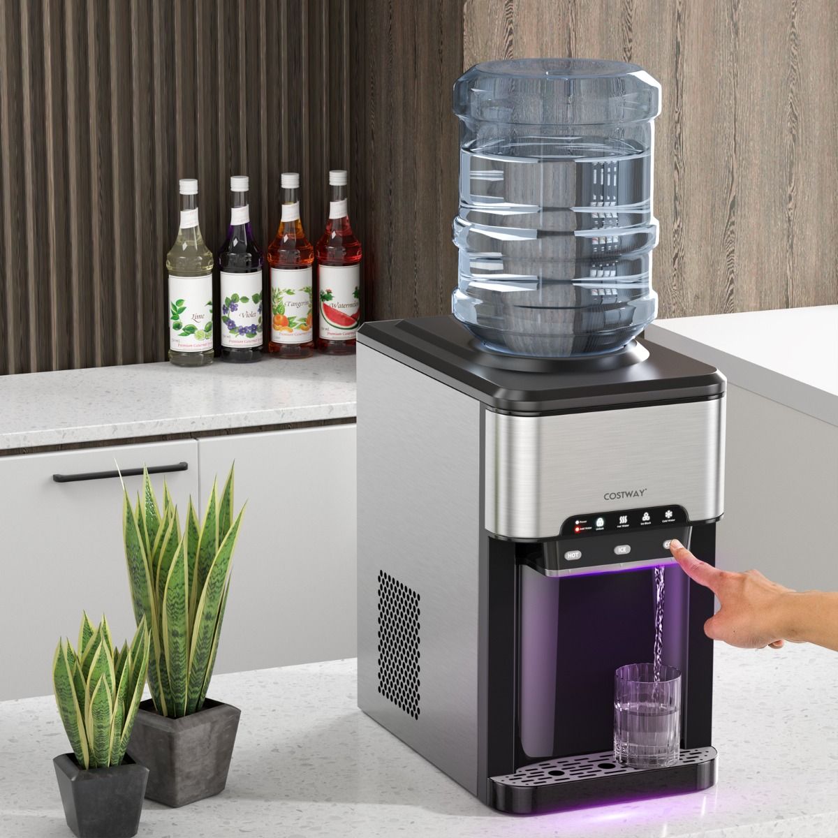 3 in 1 Ice Cube Machine with Cold/Hot Water Dispenser 20 kg in 24 hours Ice Cube 6-13 min for Home Office Bar -