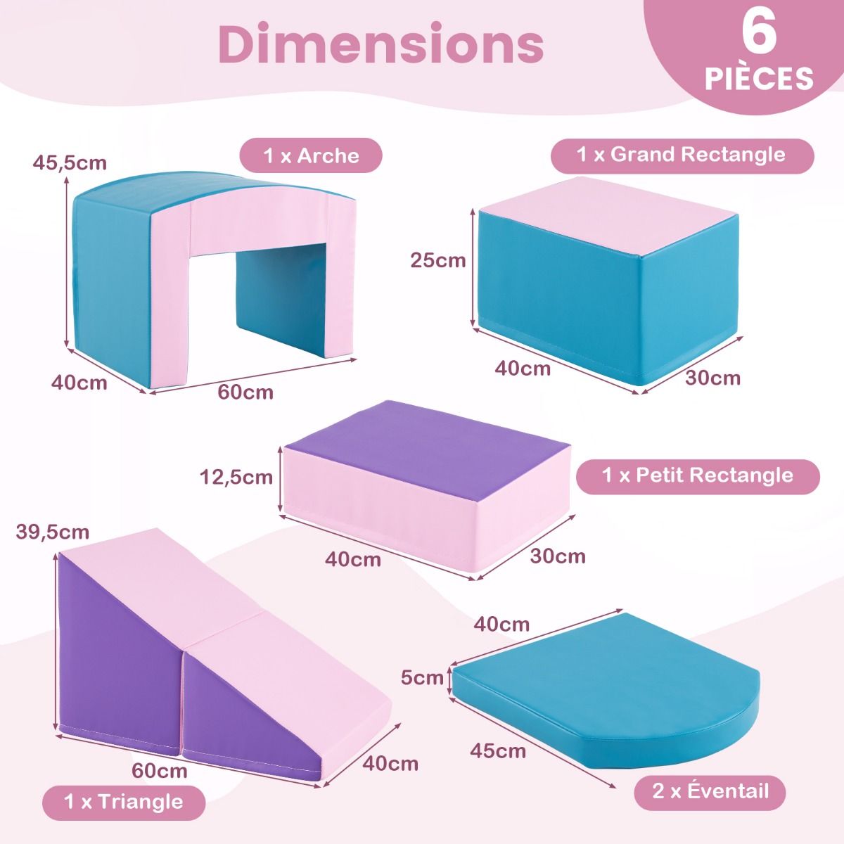 6 Foam Climbing Blocks Toddler Climbing Game Colorful Climbing Activity Game Tunnel Stairs and Ramp for 12+ Months Colorful/Blue/Purple -