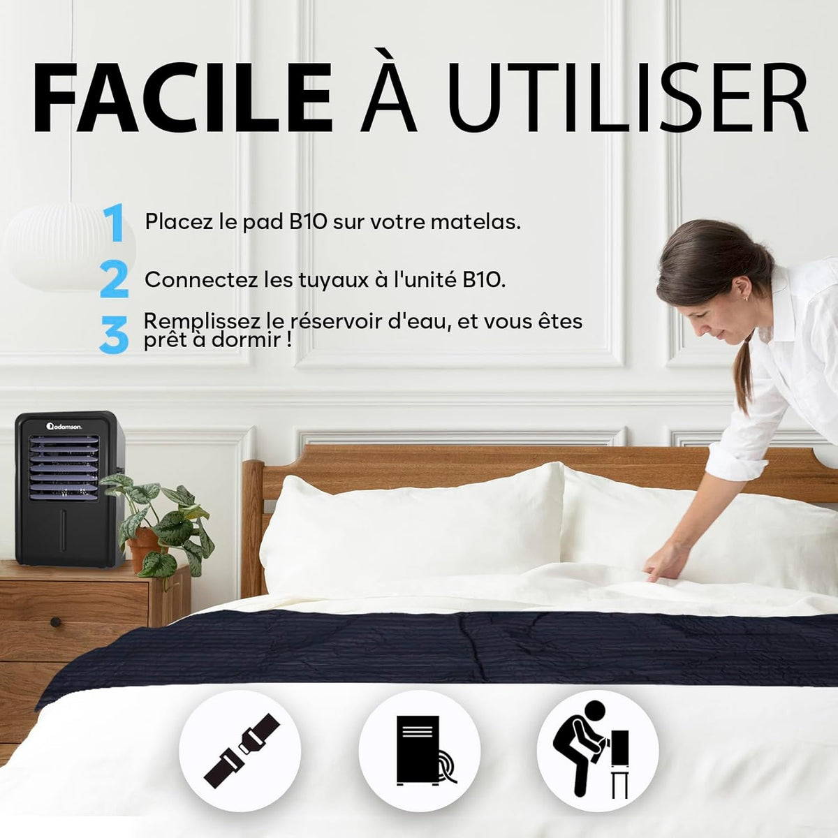 Adamson B10 Twin Bed Cooler 190x100 CM + 100% Cotton Cooling Mattress Topper + Air-conditioned Mattress Ideal Against Night Sweats + for Hot Sleepers - 5 Year Warranty - Navy Blue