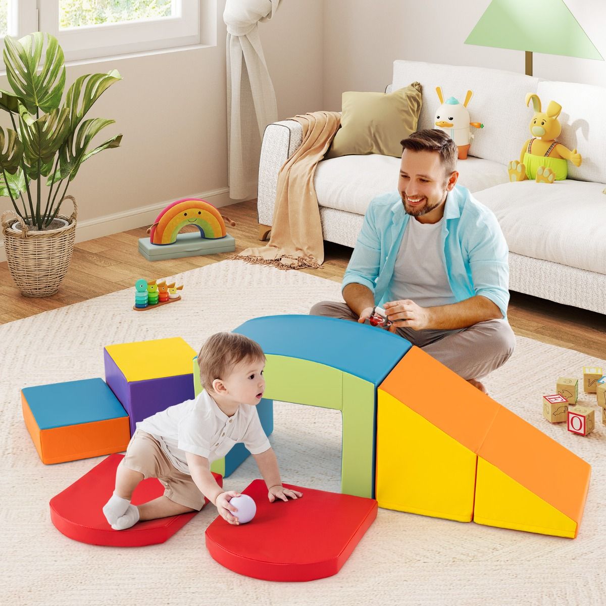 6 Foam Climbing Blocks Toddler Climbing Game Colorful Climbing Activity Game Tunnel Stairs and Ramp for 12+ Months Colorful/Blue/Purple -
