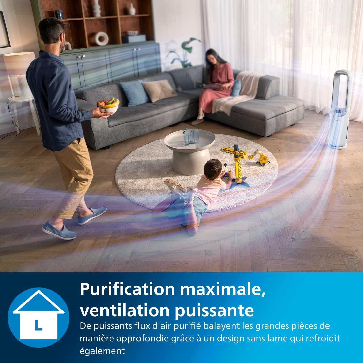 Philips Air Performer 2-in-1: Purifier & Cooling Fan – Cleans 70m², Eliminates 99.97% of Allergens and Pollutants. HEPA Filter, Smart Sensors, Alexa, App (AMF765/10)