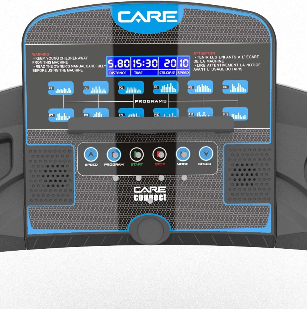 Care Fitness - Connected Treadmill - Foldable - Maximum speed 14 Km/h - Inclinable and Foldable Electric Treadmill - 12 training programs - 3 inclines