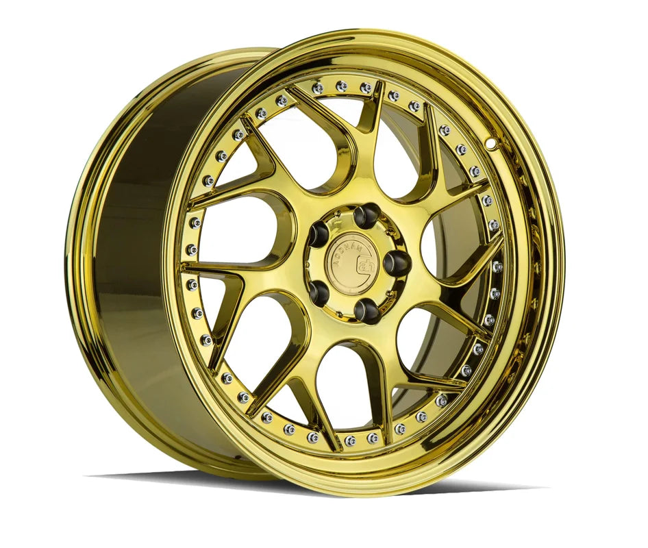 Aodhan DS01 19" 5x112 Gold Vacuum W/ Chrome Rivets