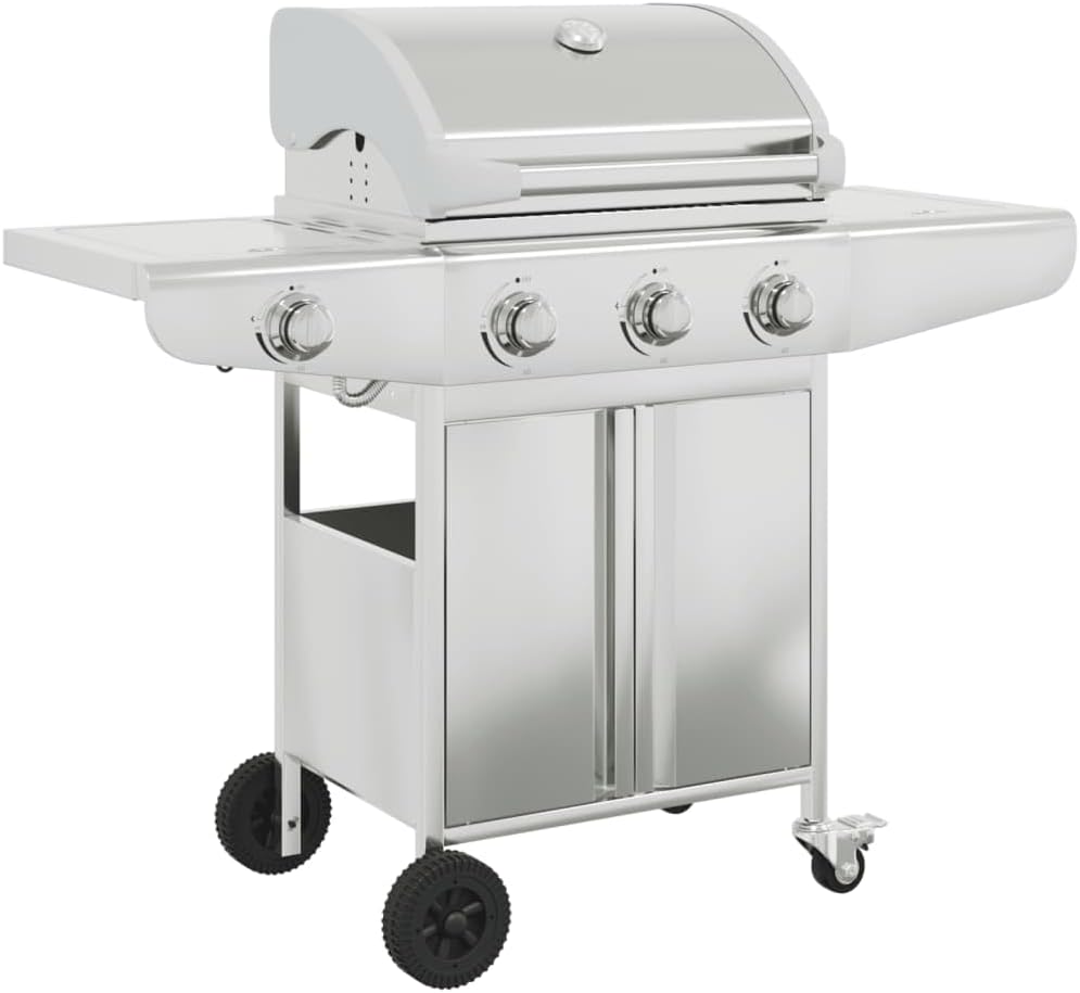 Furniture Select-Gas Grill with 4 Burners in Stainless Steel, Silver