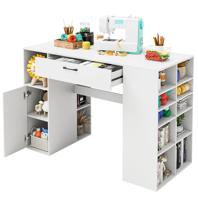 53" Counter Height Sewing Craft Table with 14 Storage Cubes, Large Drawer, Cabinet & Adjustable Shelf - Product image 5