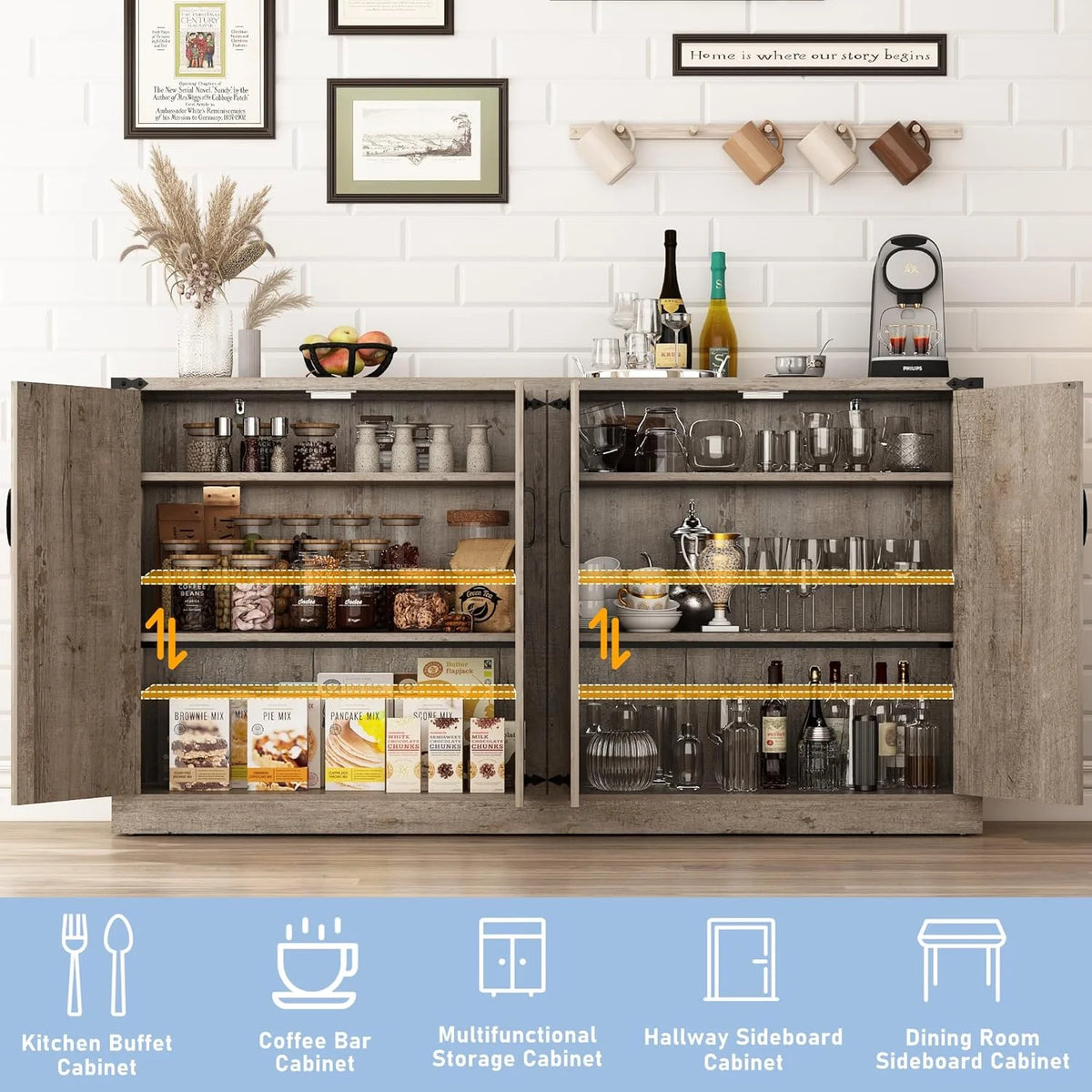 71" Tall Farmhouse Kitchen Pantry Cabinet, 5 Layers Storage Cabinet with Adjustable Shelves - Product image 50