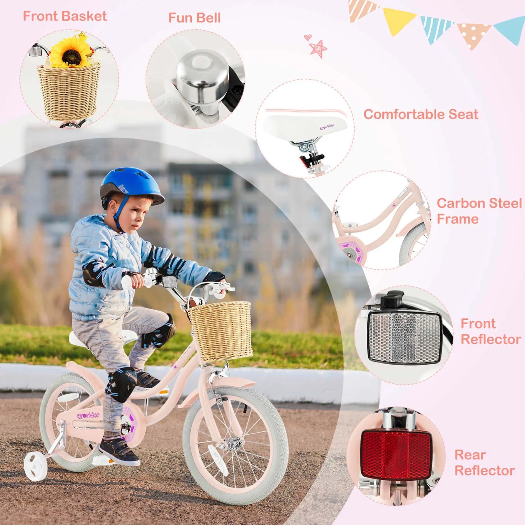Prorider 16" Kid'S Bike with Training Wheels Adjustable Handlebar Seat Handbrake Pink - Product image 11