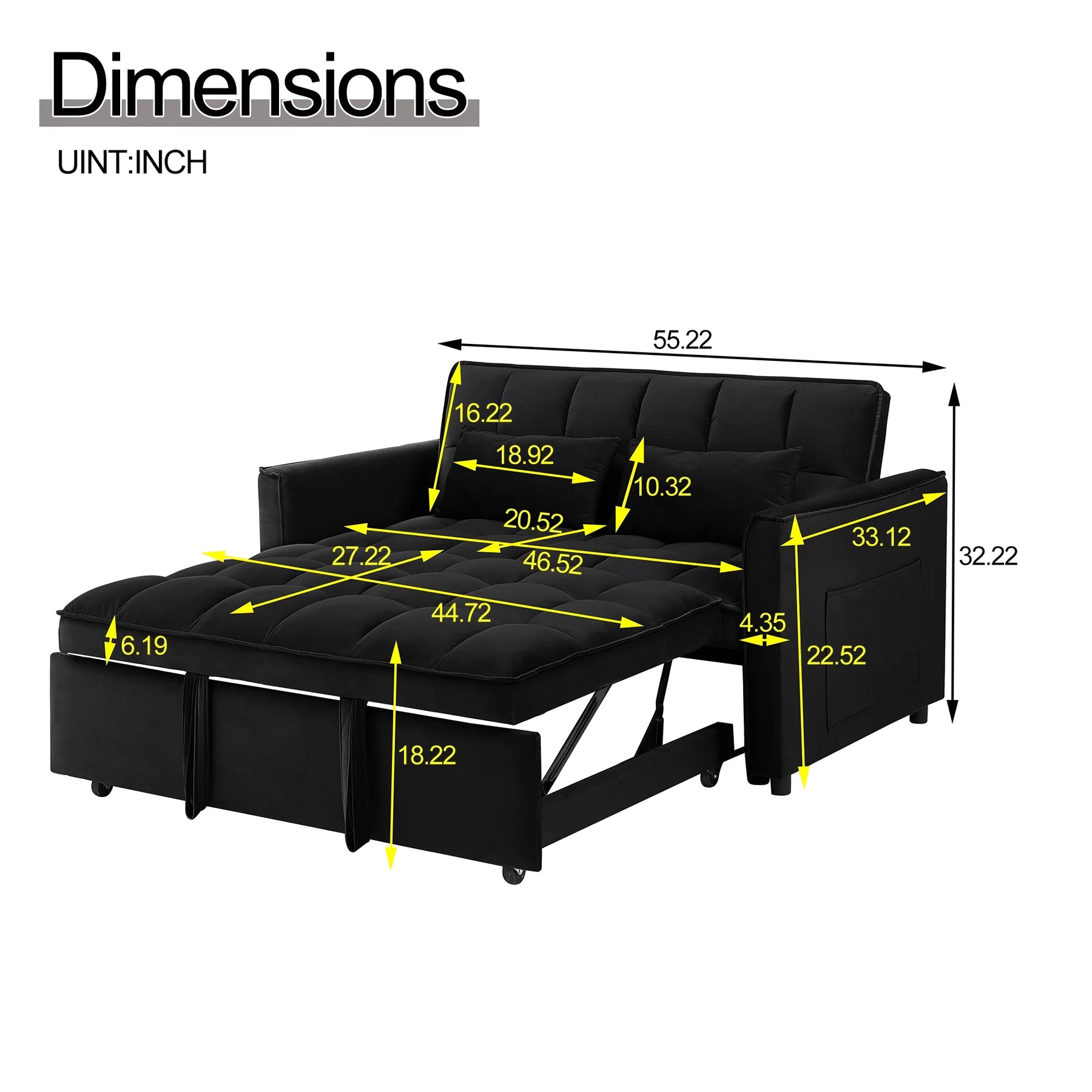 Convertible Sofa Bed, 3 - in - 1 Sleeper Sofa with Pull Out Bed, Sleeper Futon Couch Loveseat with - Product image 7