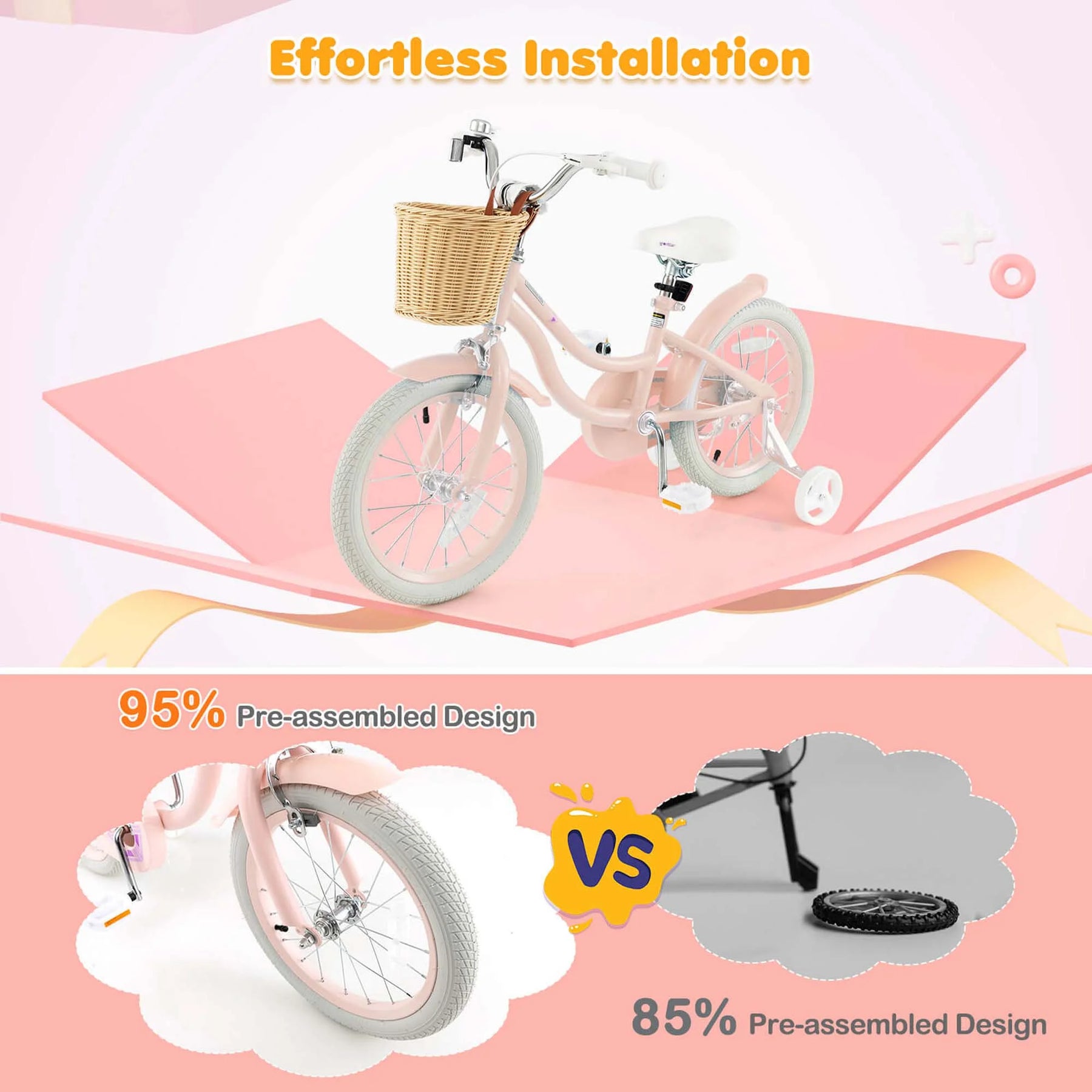 Prorider 16" Kid'S Bike with Training Wheels Adjustable Handlebar Seat Handbrake Pink - Product image 8