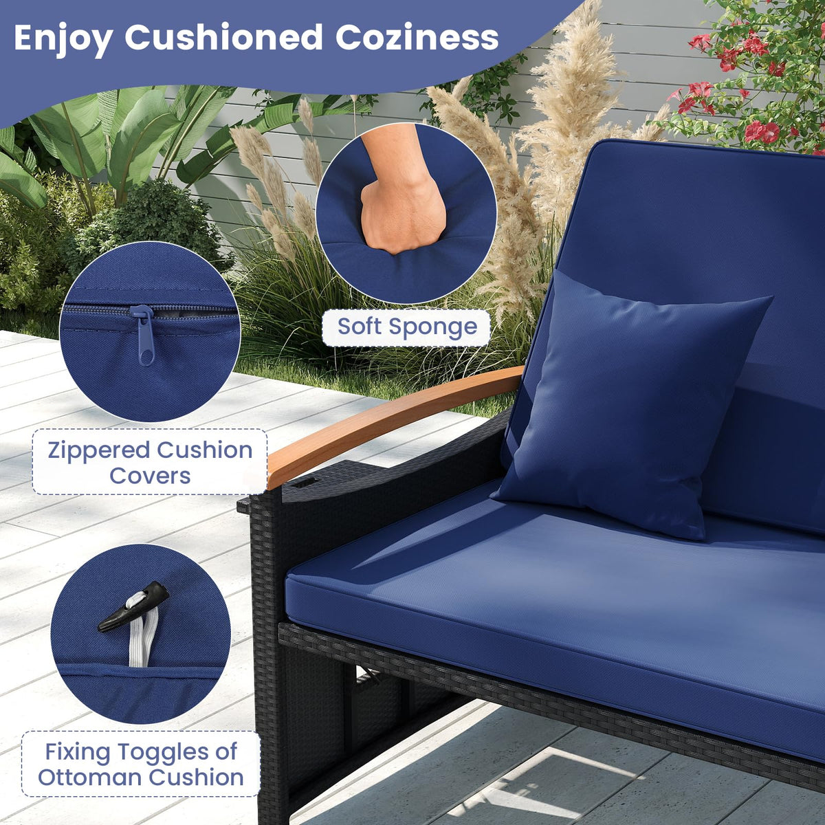 Tangkula Patio Rattan Daybed with 4-Level Adjustable Backrest - Product image 8