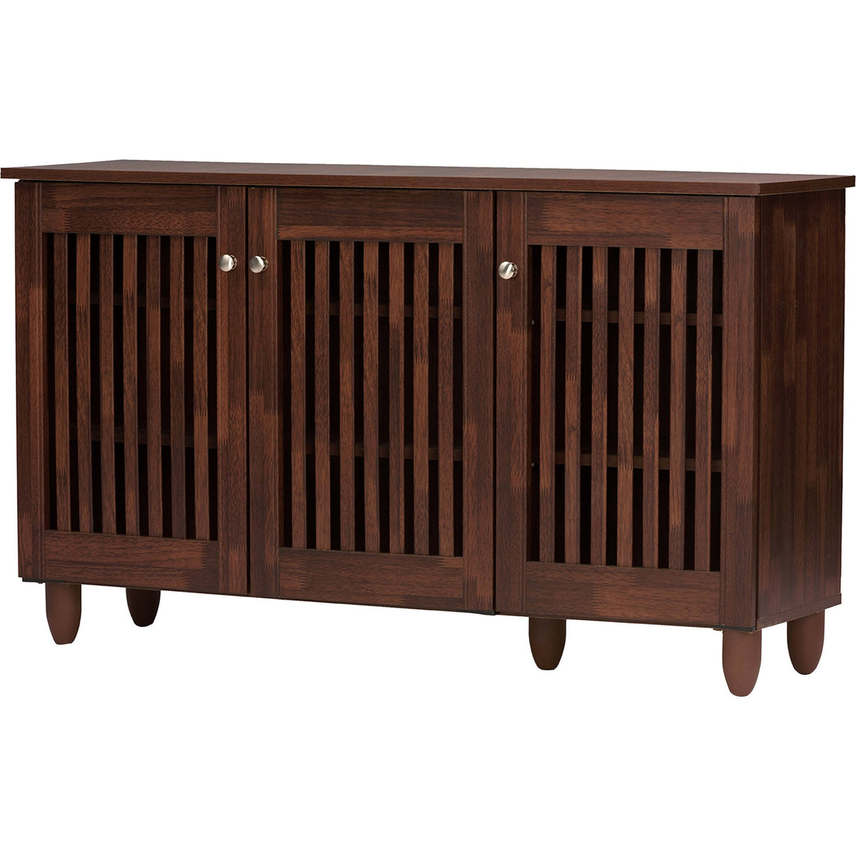 Baxton Studio Fernanda 3-Door Oak Brown Wooden Entryway Shoes Storage Wide Cabinet - Product image 1