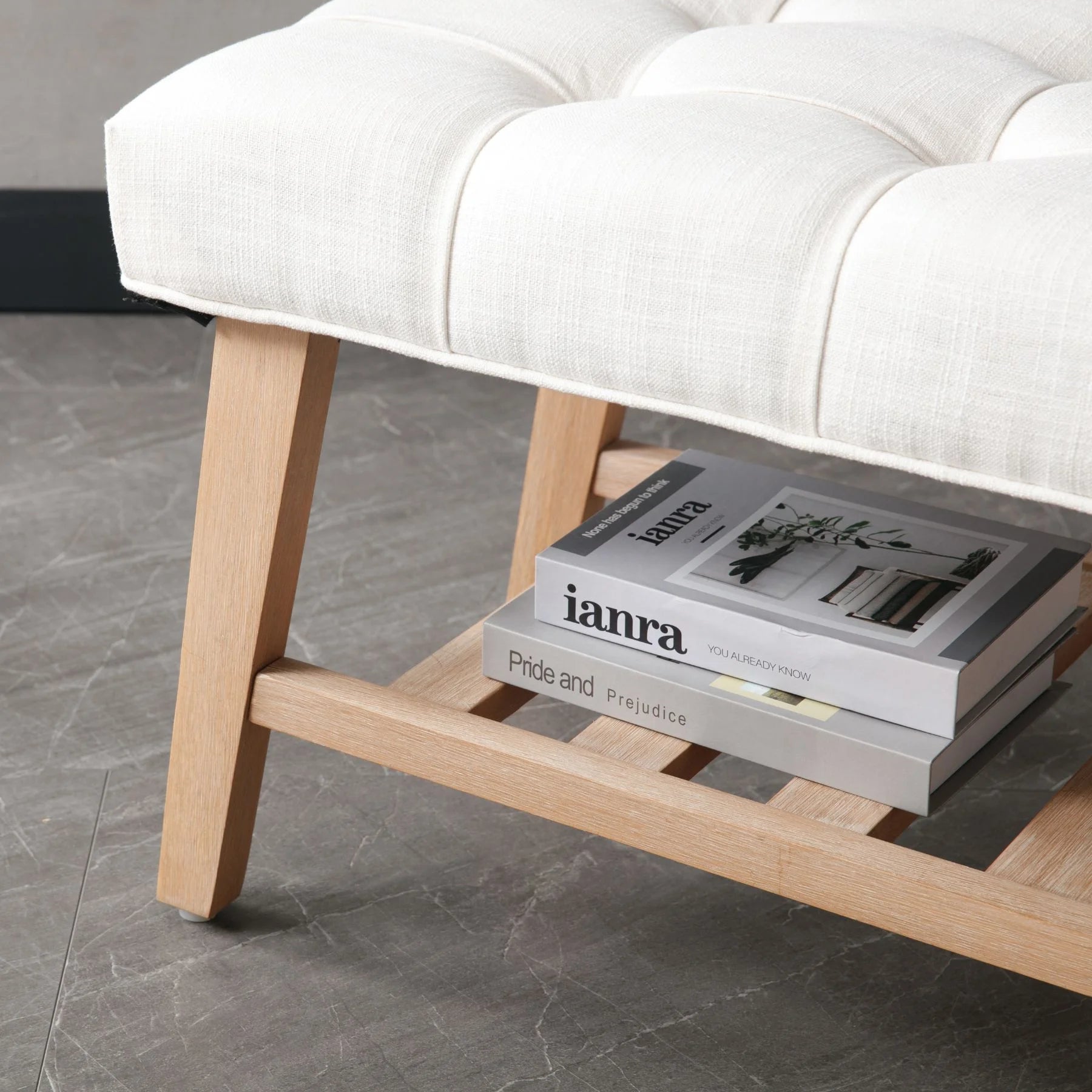 Dayalane Upholstered Storage Bench with Shoe Rack, Linen Fabric Entryway Bench for Living Room - Product image 14