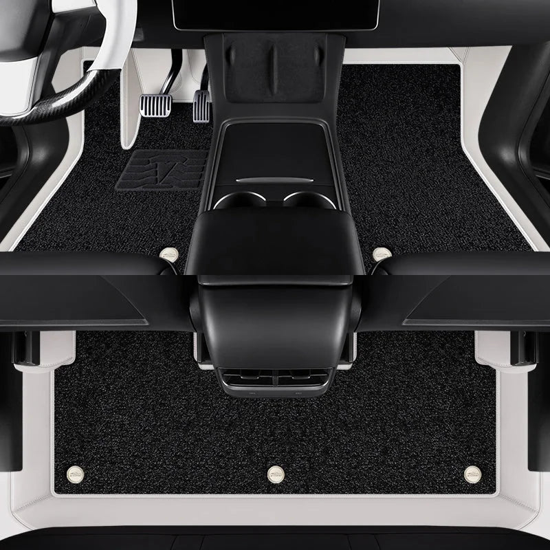 All-Round White Leather Floor Mats for Tesla Model 3 Highland / Y