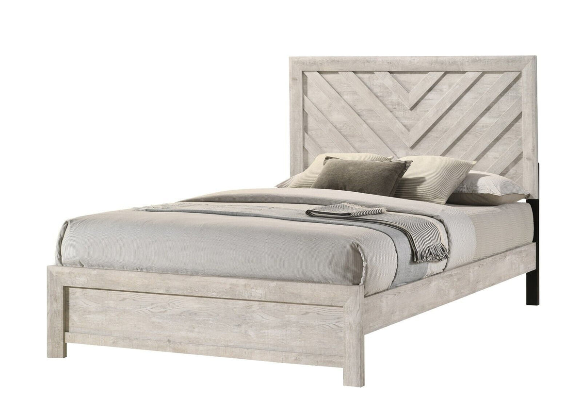 3pc Rustic Beige Gray Finish Bedroom Furniture Queen Size Bed Nightstand Chest Set - Product image 2